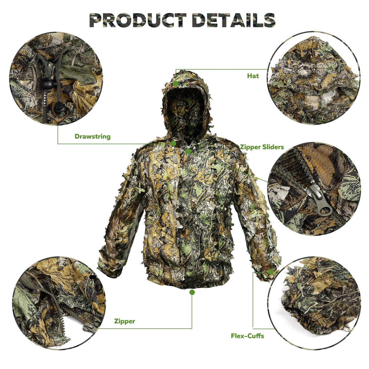 Upgrade Ghillie Suit Outdoor 3D Lifelike Super Lightweight Hooded Camouflage Clothing Jungle Woodland Hunting Shooting