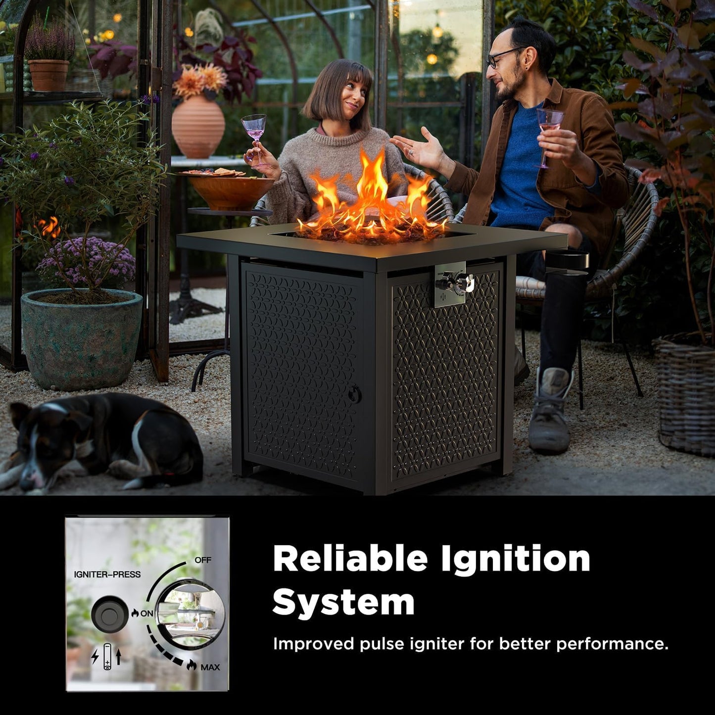 Ciays 28 Inch Propane Fire Pit CSA-Listed Outdoor Fire Pit Table, 50,000 BTU Steel Gas Fire Pits with Lid and Lava Rock, Add Warmth and Ambience to Parties On Patio Deck Garden,Black,CIFPT3-N1