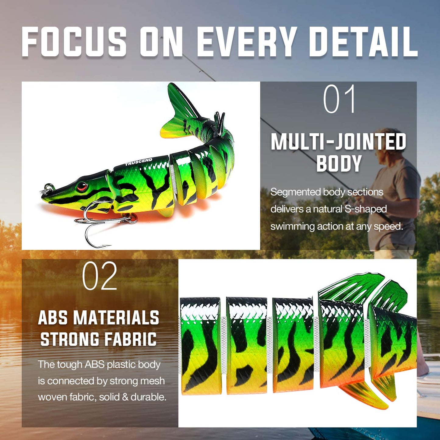 TRUSCEND Swimmax for Freshwater and Saltwater, Lifelike Fishing Lures for Bass Trout Crappie Walleye Pike Bluegill Salmon, Swimbait for Bass Fishing, Amazing Fishing Gear Gifts for Family Fishing