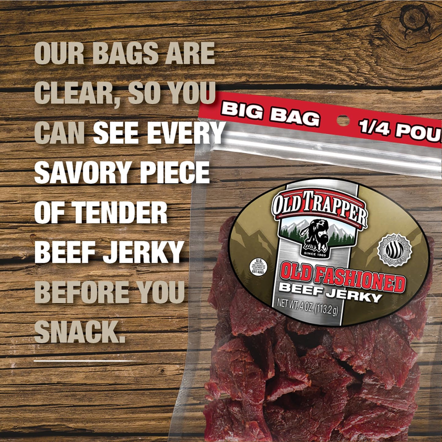 Old Trapper Beef Jerky, Old-Fashioned 10-Ounce Bag, Tender Meat Snacks for Lunches or Between Meals, 11 Grams of Protein, Zero Grams of Fat, and 70 Calories per Ounce (Pack of One)