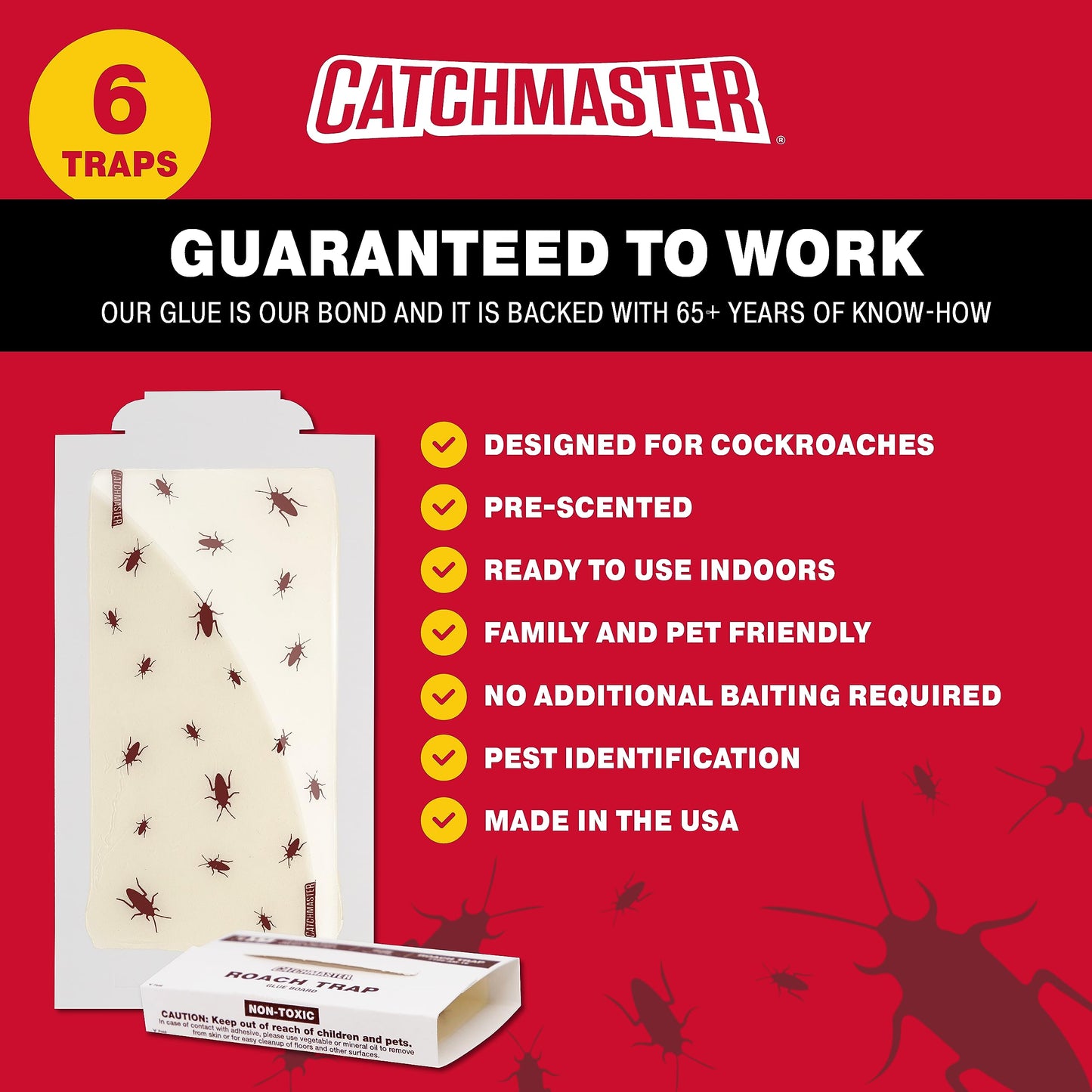 Catchmaster Centipede XL Giant Glue Boards 6-PK, Adhesive Bug Catcher, Cricket, Roach, Scorpion & Spider Traps for Home, Centipede Killer, Insect Glue Traps for House & Garage, Pet Safe Pest Control