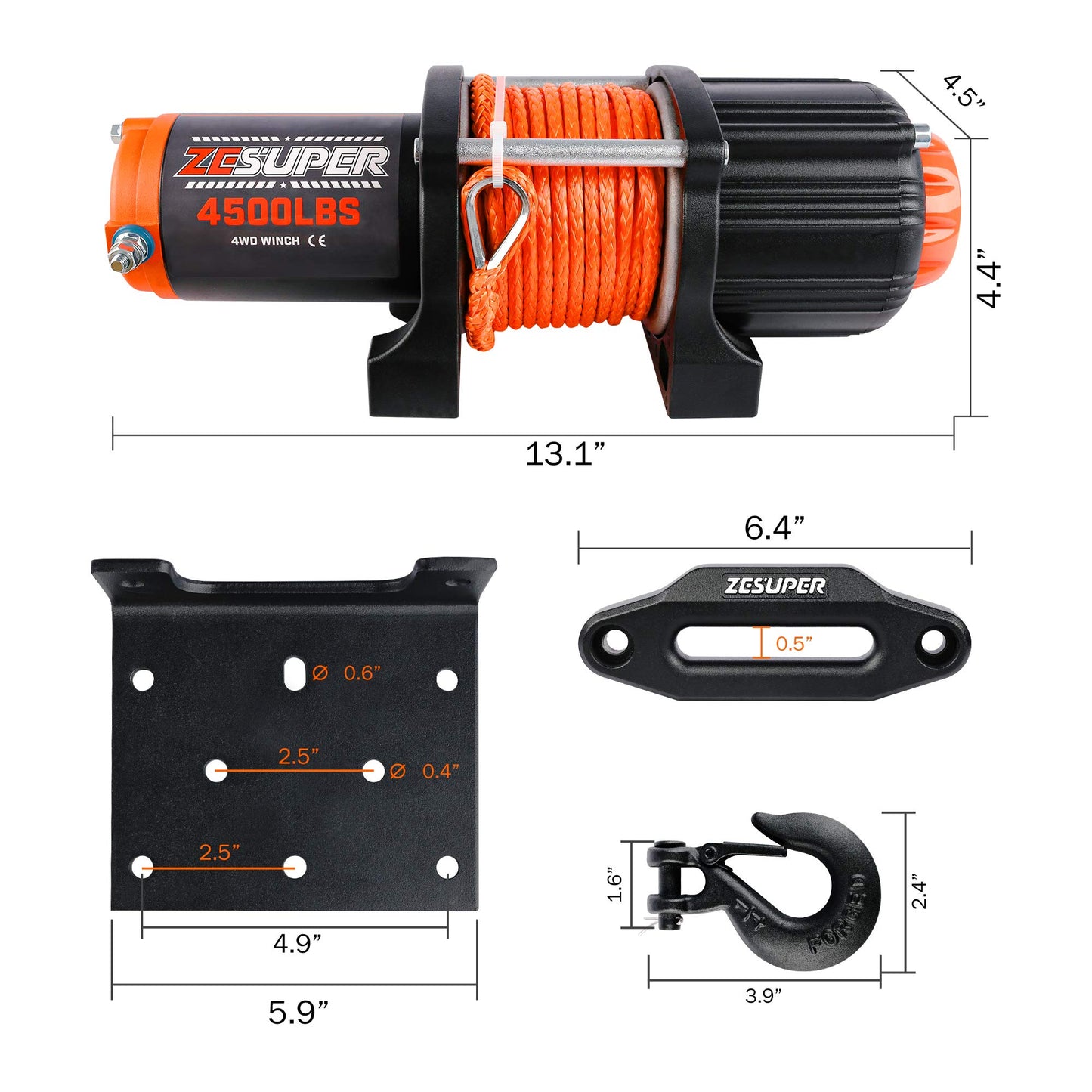 ZESUPER 3000 lb Electric Winch for ATV UTV Trailer Boat Synthetic Rope Winch 12V DC Off Road Towing Winches with Wireless Remote Mounting Bracket