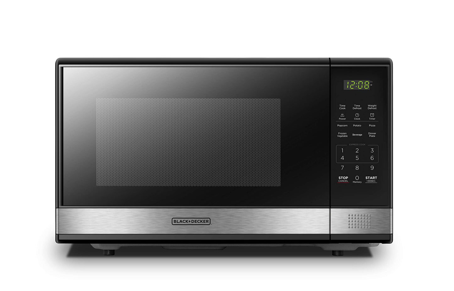 BLACK+DECKER EM720CB7 Digital Microwave Oven with Turntable Push-Button Door, Child Safety Lock, 700W, Stainless Steel, 0.7 Cu.ft