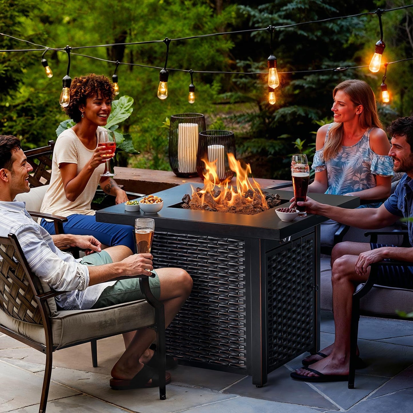 Ciays 28 Inch Propane Fire Pit CSA-Listed Outdoor Fire Pit Table, 50,000 BTU Steel Gas Fire Pits with Lid and Lava Rock, Add Warmth and Ambience to Parties On Patio Deck Garden,Black,CIFPT3-N1