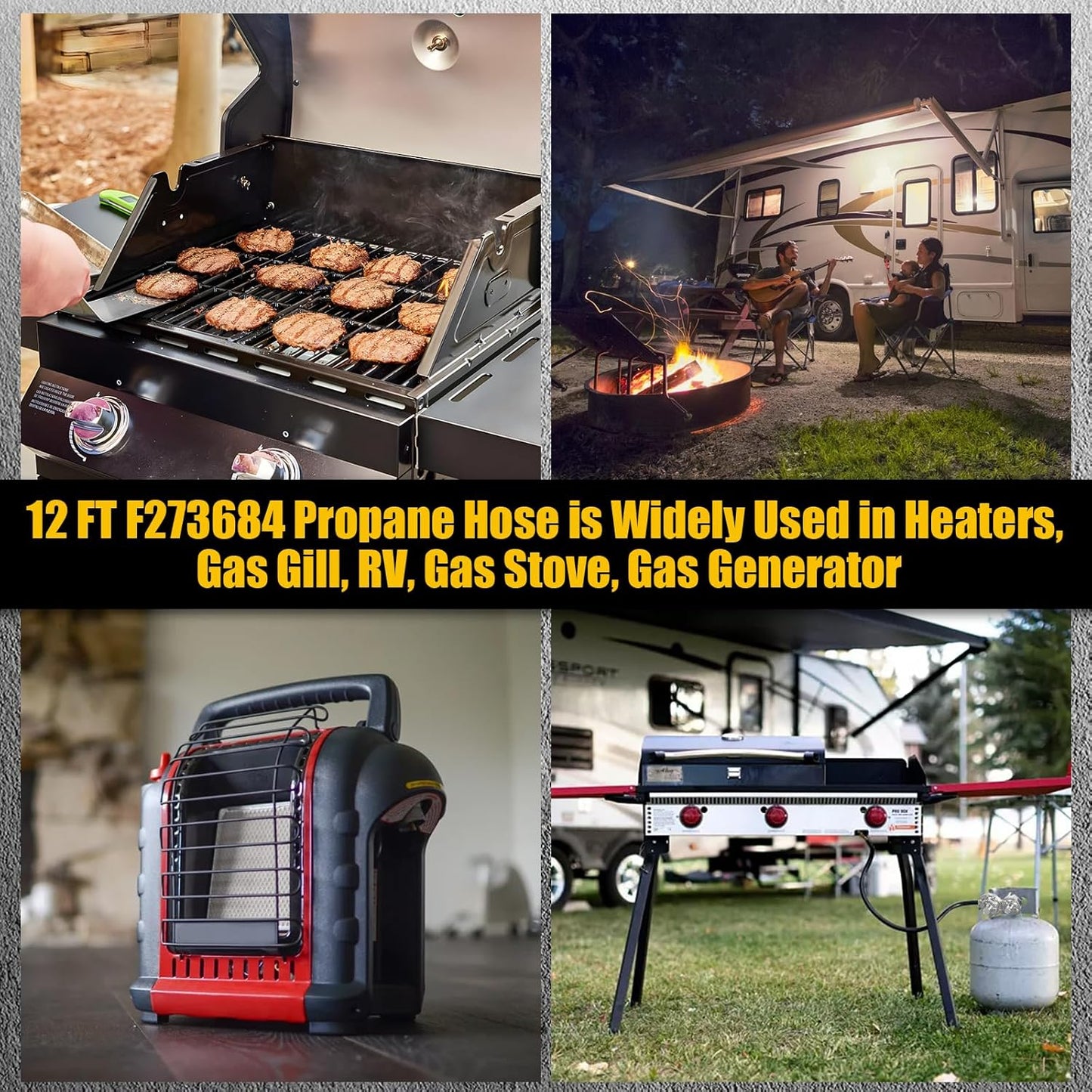 12 FT F273684 Propane Hose Compatible for mr heater F273684 buddy heaters Propane Hose f273684 with Regulator for RV, Gill, Gas Stove, Gas Generator, 3/8in Female x 3/8in Male Street Elbow