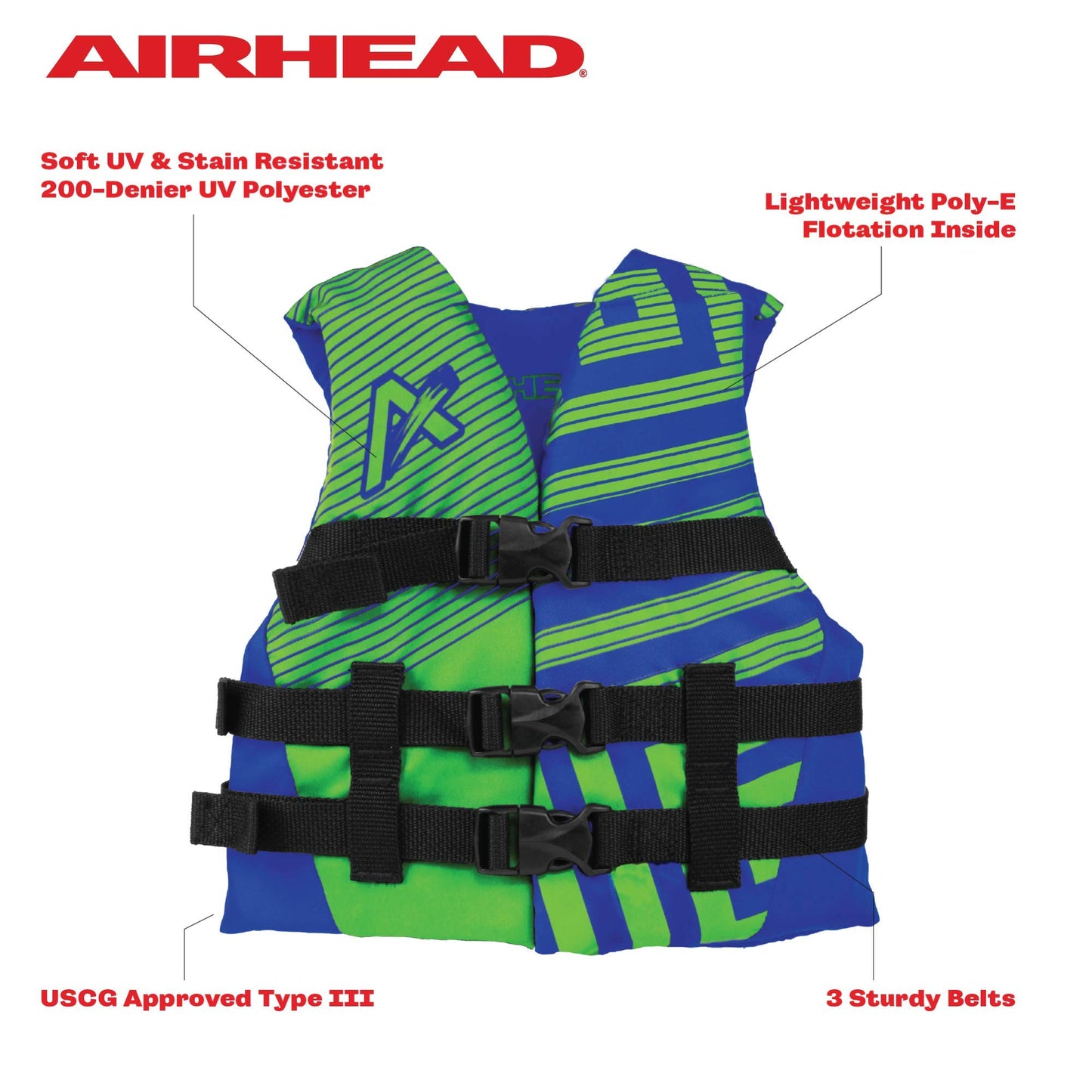 Airhead Trend Life Jacket, Coast Guard Approved, Men's, Women's and Youth Sizes