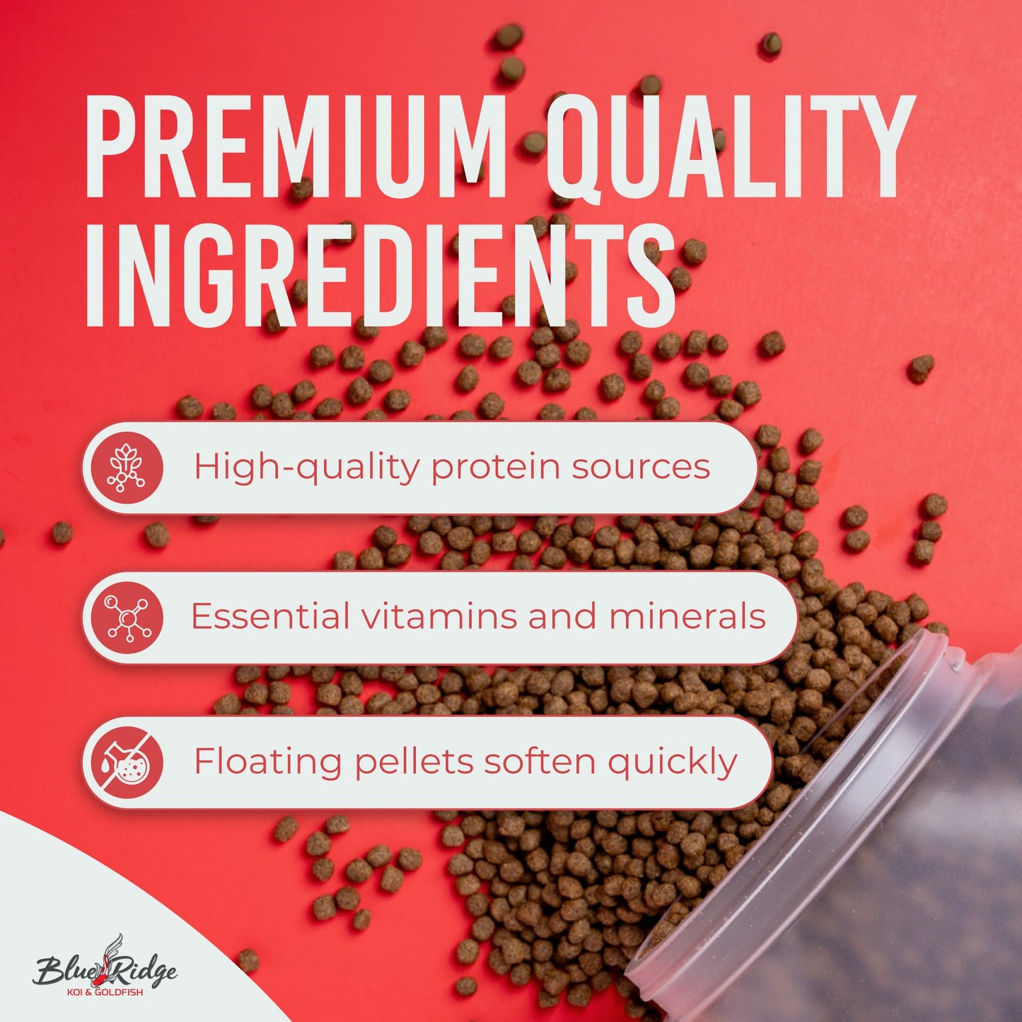 Blue Ridge Koi Fish Food 14lb - Koi Food 3/16” Platinum Pro Formula Goldfish Food, Premium Fish Food for Ponds, Ponds Fish Food, Floating Pond Pellet
