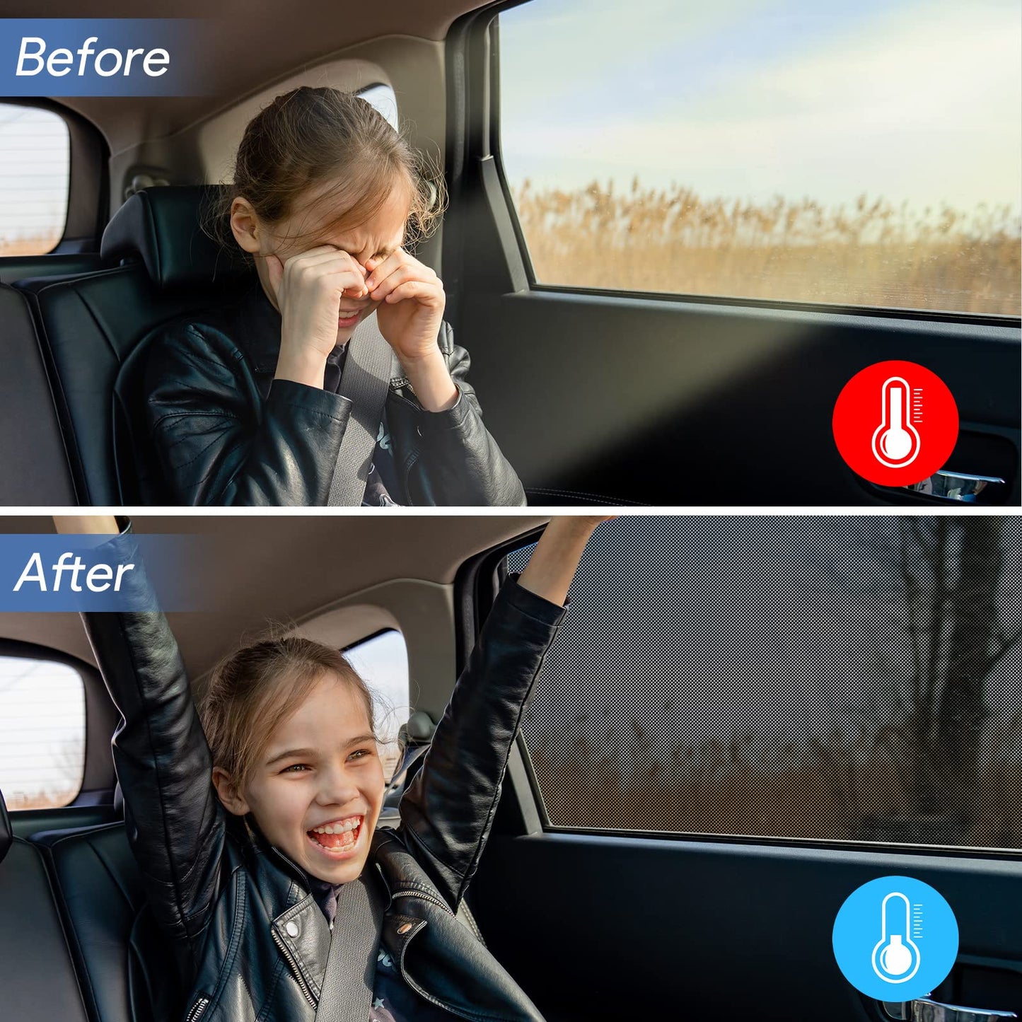 Car Window Shades, 2 Pack Breathable Mesh Side Sun Stretch Screens for Baby/Camping Heat Block UV Protection, Back Covers Car, Truck, SUV, Van-(Large 49"x22")