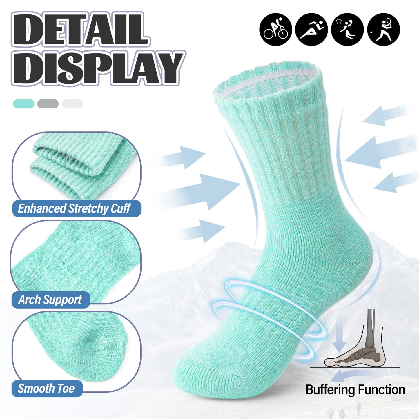Anlisim Kids Merino Wool Hiking Socks Boys Girls Toddlers Thermal Winter Warm Boot Thick Cushion Gift Socks 6 Pairs