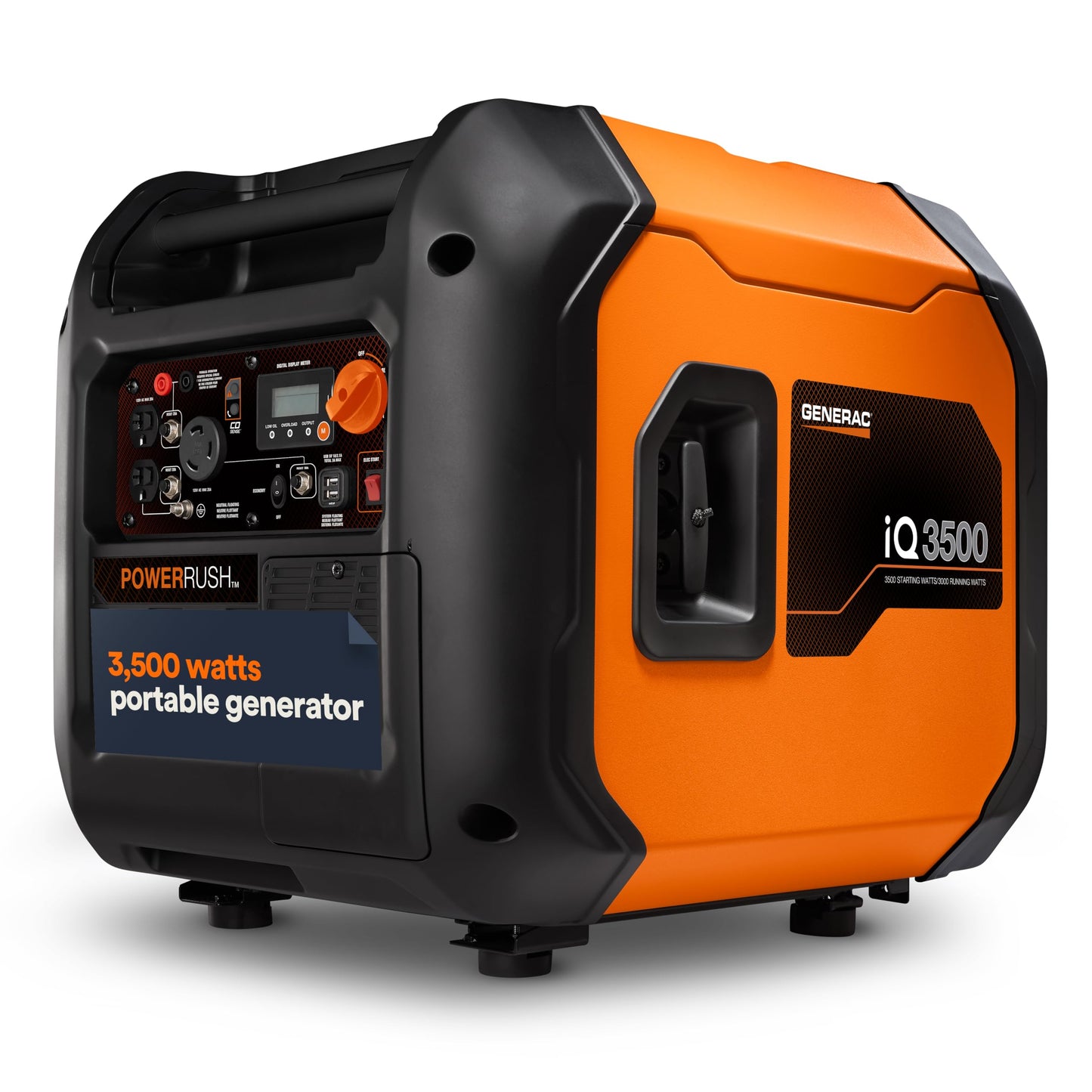 Generac 3,300-Watt Gas-Powered Portable Inverter Generator - Lightweight Design - USB Ports for Mobile Device Charging - COsense Technology - Perfect for Home use - Orange/Black