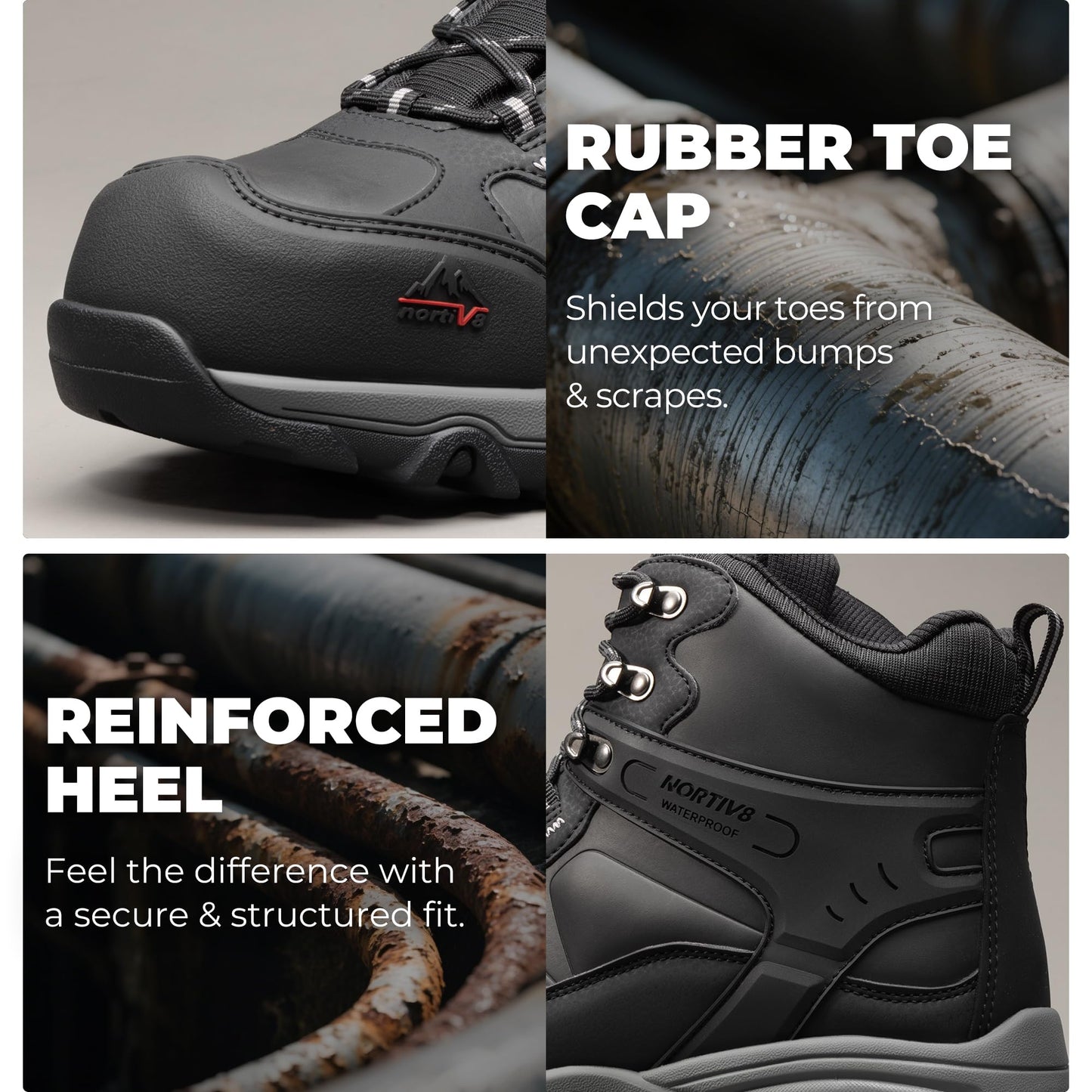 NORTIV 8 Waterproof Steel Toe Boots for Men Slip Resistant Safety Industrial Boots