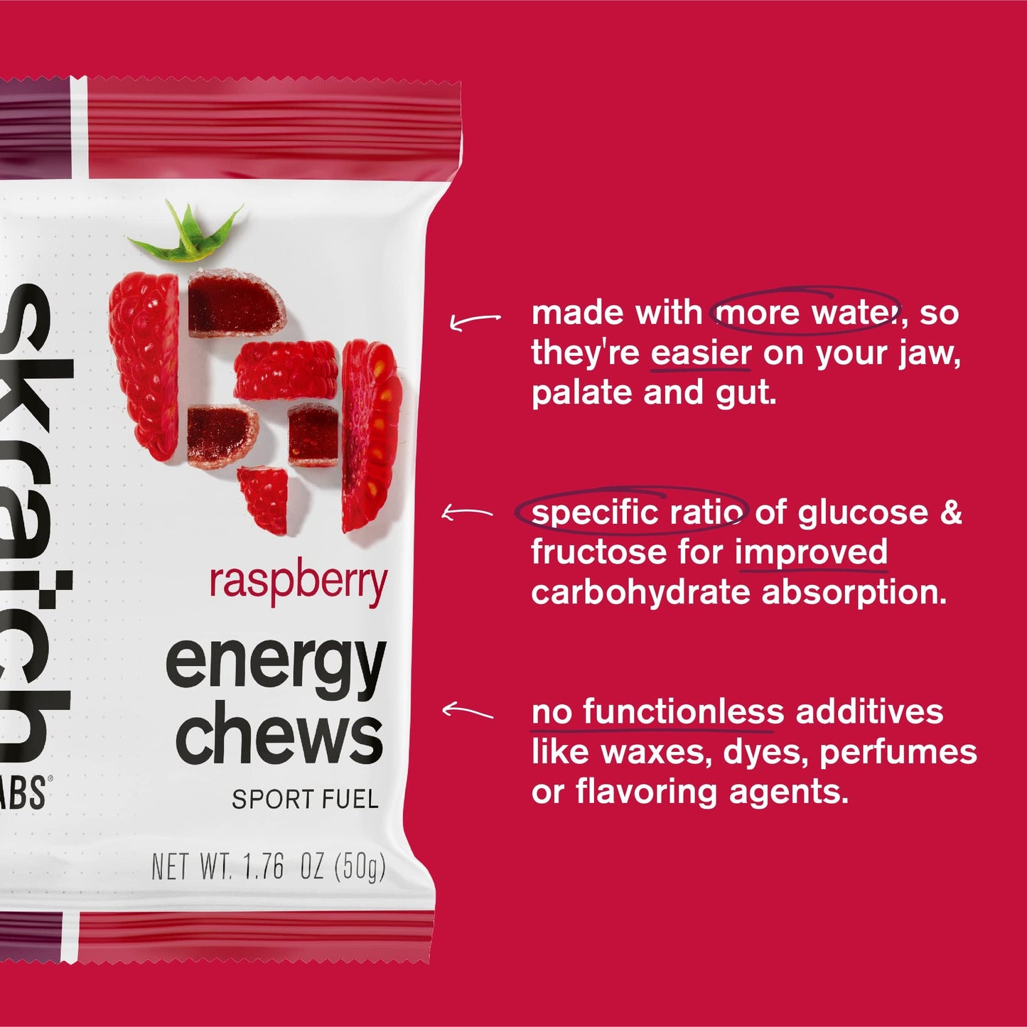 Skratch Labs Energy Chews | Gummies for Running, Cycling, and Sports Performance | Gel Alternative | Raspberry (10 Pack) | Gluten Free, Vegan