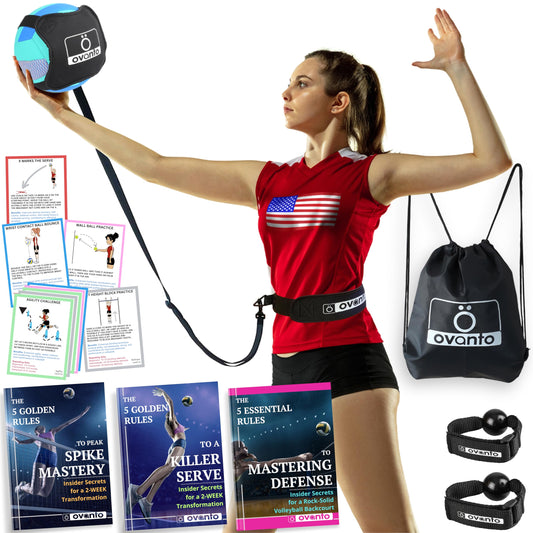 OVANTO Volleyball Training Equipment Aid – Adjustable Practice Hitting Rebounder in 4 Styles to Serve, Spike, Set, and Pass Like a Pro - Volleyball Practice Equipment Gift for Beginners & Experts