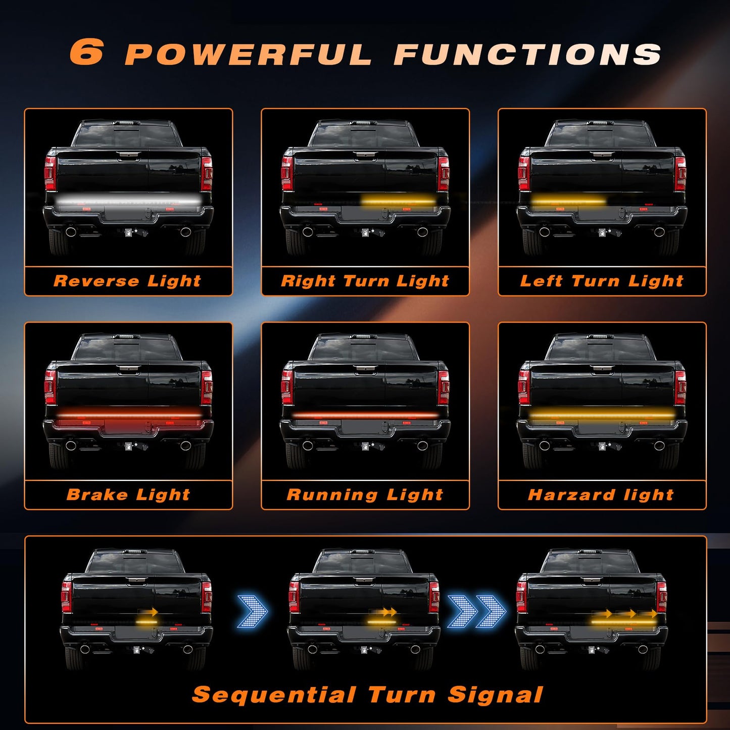 60 Inch LED Tailgate Light Bar with Reverse & Sequential Turn Signals for Truck
