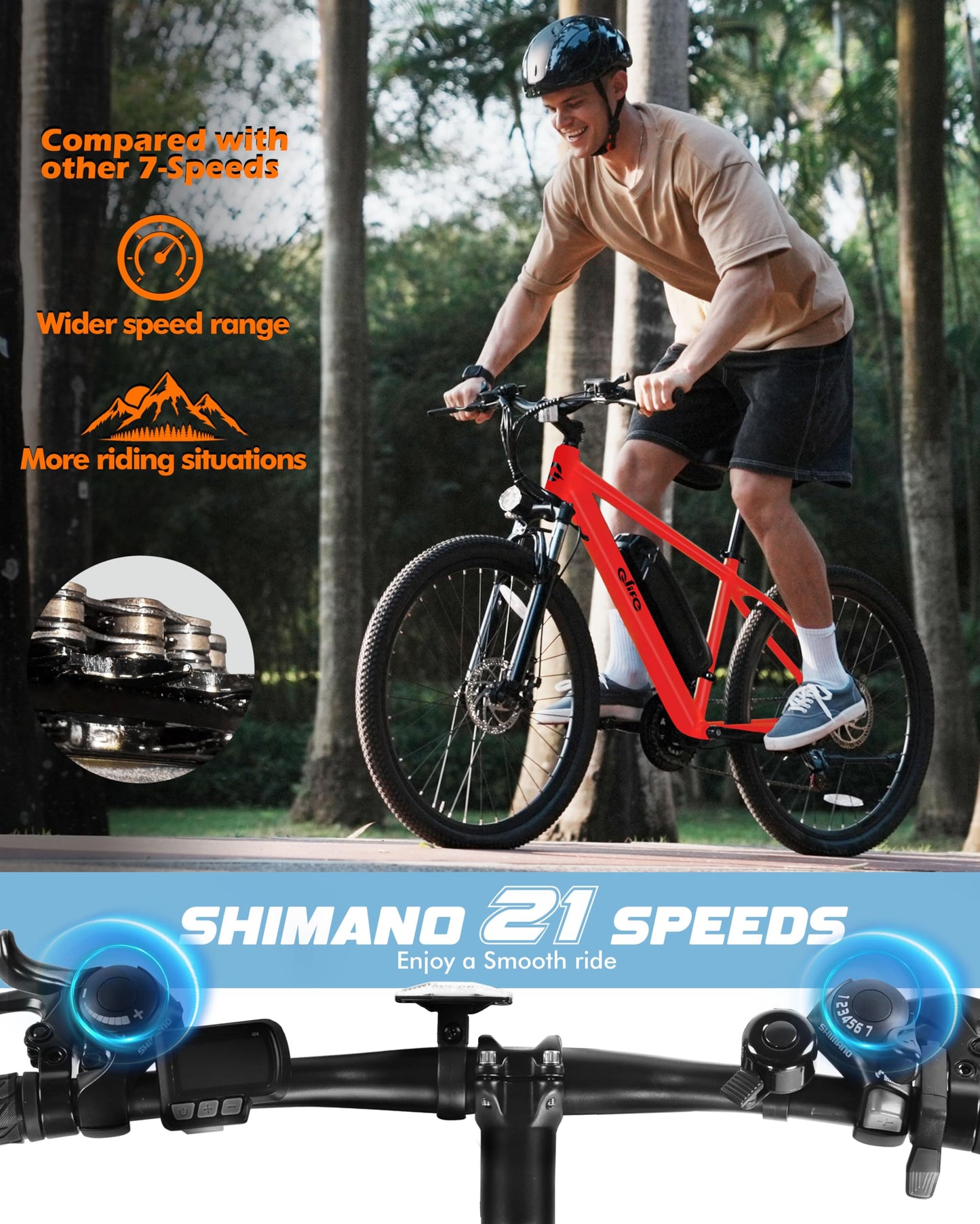 Racer Electric Bike for Adults - 21-Speed Mountain Lightweight Ebike with Peak 750W 22MPH Brushless Motor, 375Wh Removable Battery, 26X2.1 Tire Step Over E-MTB, Up to 40 Miles
