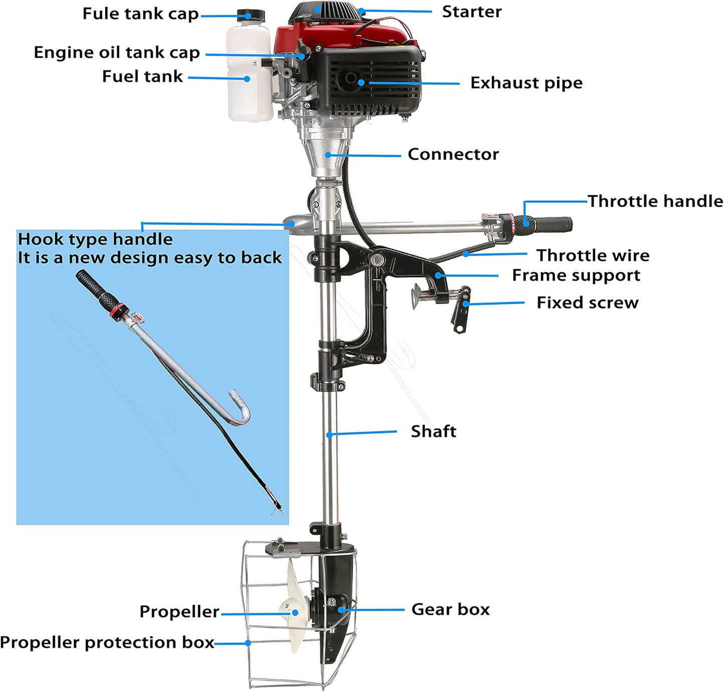 Outboard Motor Boat Engine 4 Stroke 4.0 HP Marine Boat Motor with Air Cooling System and Manual Pull Start for Inflatable Fishing Boats Yachts Water Sport Tools, with Shade