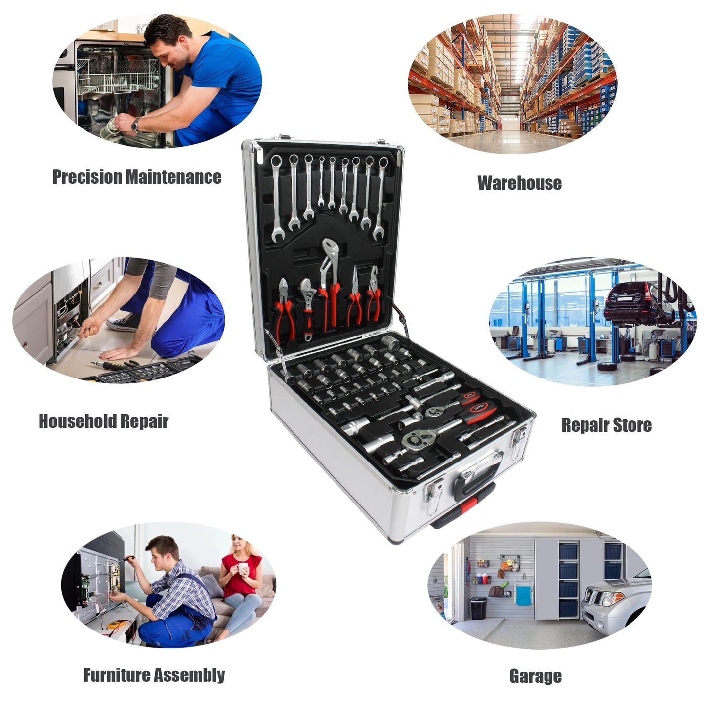 899PCS Tool Set, Household Tool Kit with Rolling Tool Box, Complete Tool Box Set Hand Tool Set with Tool Box, Mechanic Tool Set Rolling Tool Set for Home/Auto Repair Tool Set, Black