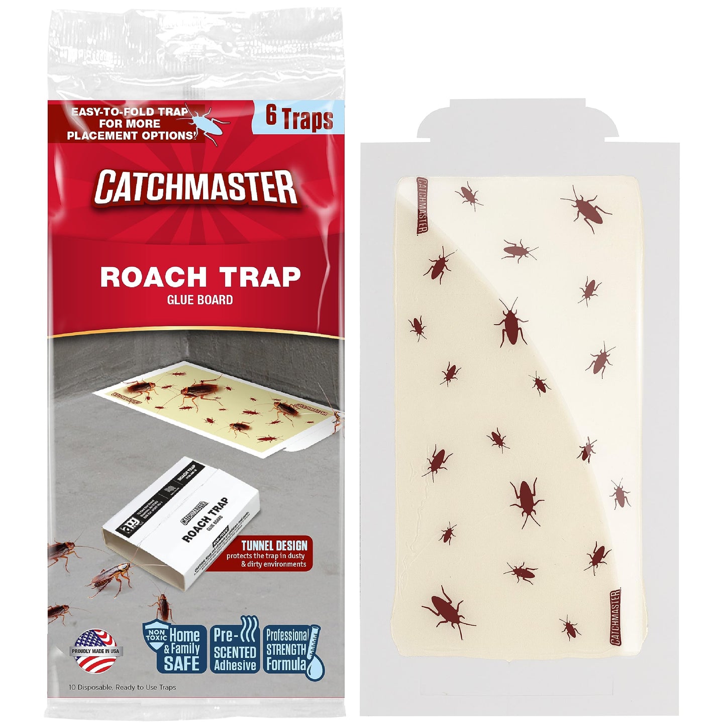 Catchmaster Centipede XL Giant Glue Boards 6-PK, Adhesive Bug Catcher, Cricket, Roach, Scorpion & Spider Traps for Home, Centipede Killer, Insect Glue Traps for House & Garage, Pet Safe Pest Control