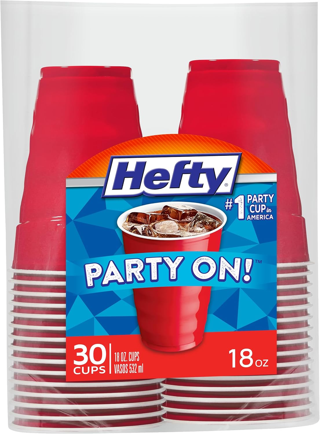 Hefty Party On Red Plastic Cups, Disposable Plastic Party Cups for Easy Cleanup and Large Gatherings, Red Cups for BBQs, Birthdays, Parties, and More, 18 Ounce, 50 Count