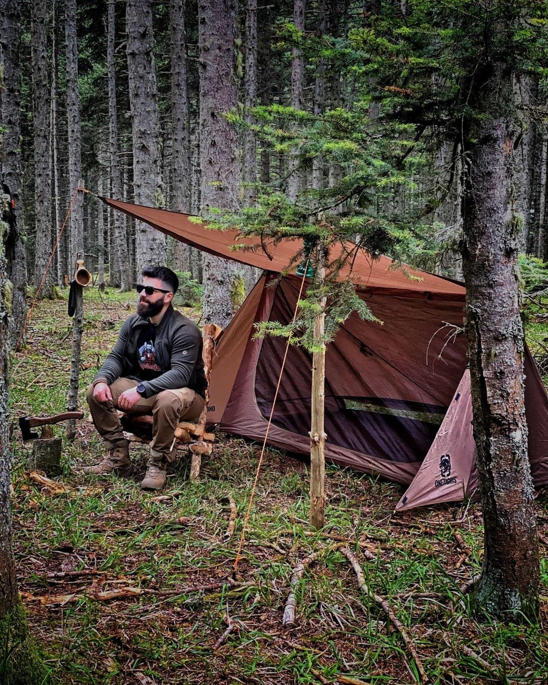 OneTigris Backwoods Bungalow Bushcraft Shelter 2.0, Ultralight Backpacking Tent with with Porch for Camping Hiking Backpacking Motorcycle Kayak Bushcrafters