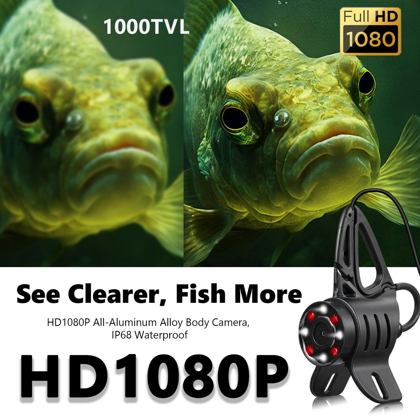 (2025 Upgrade) NO.1 HD 1080P Underwater Fishing Camera, FishPRO® 7'' Camera w/10,000mAh Li-Battery, IR & LED for Dark, USB-C, Portable Fish Finder Camera, 25m/82ft, for Ice Night & Lake Fishing