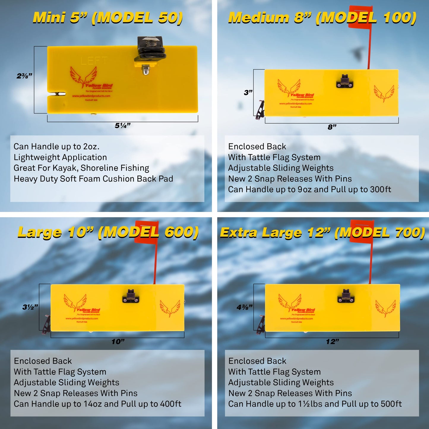 Yellow Bird Planer Board for Fishing - Available in 4 Sizes