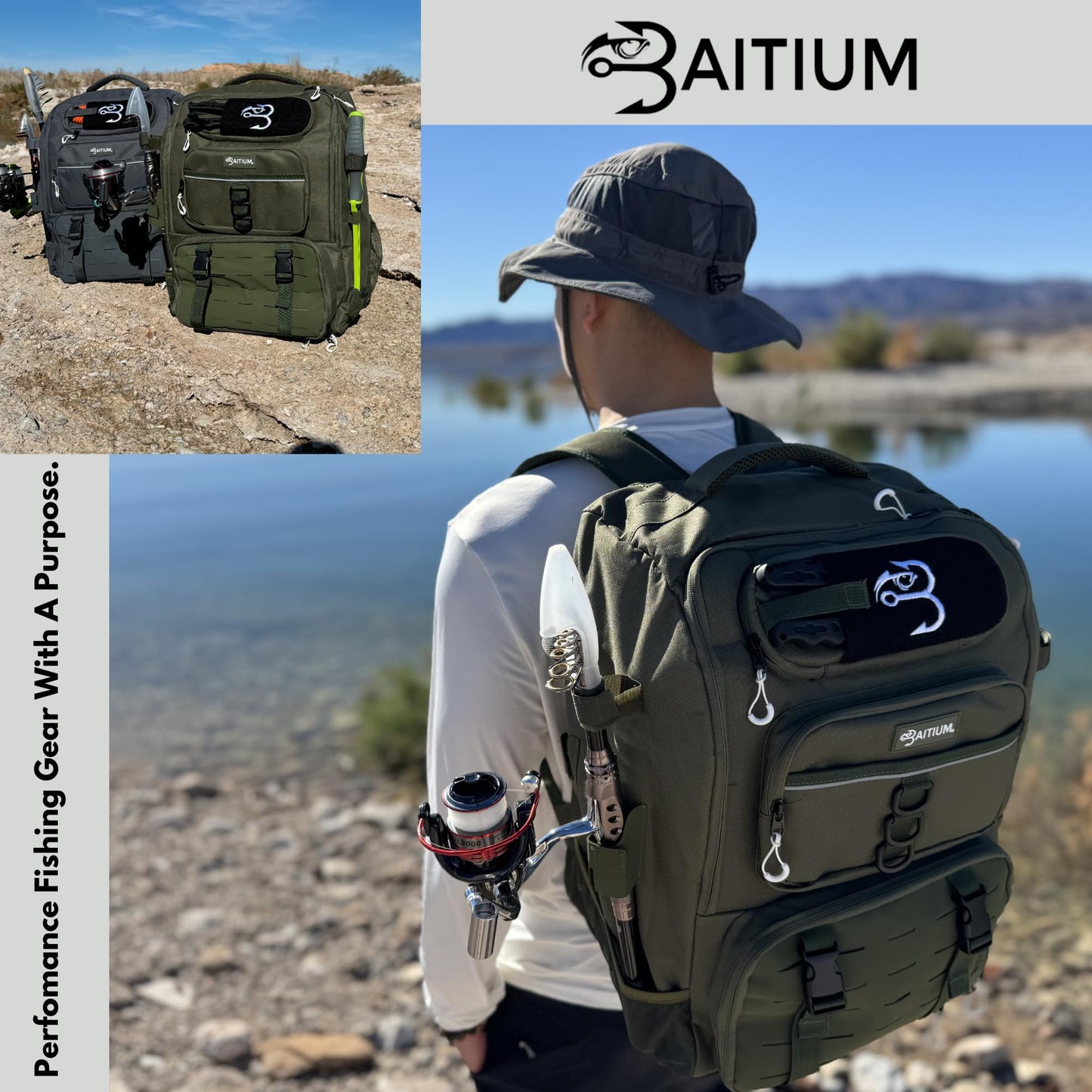 Fishing Backpack, Tackle Bag With Rod Holders, 40L Capacity With Cooler, Rain Cover, Insulated Pocket, 4 Tackle Trays Included- (Green)
