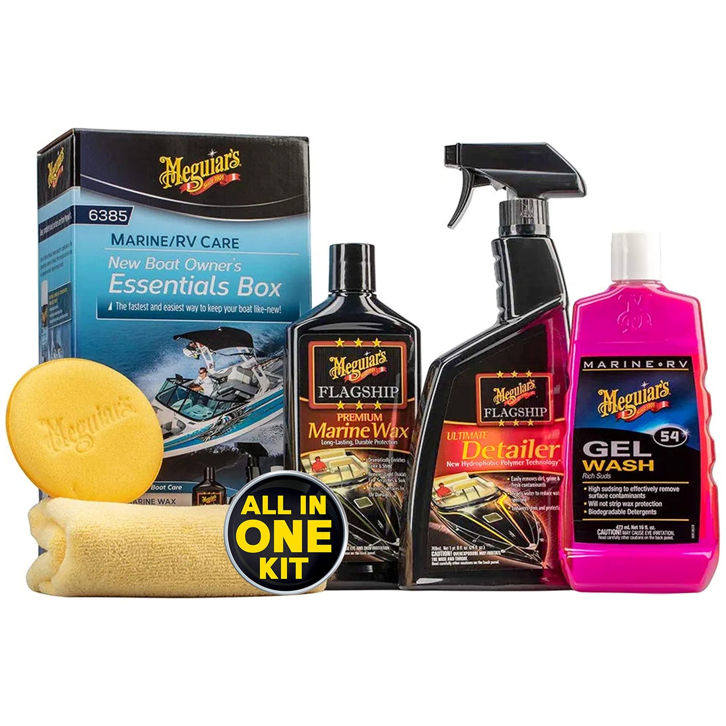 Meguiar's M4965 Marine/RV Fiberglass Restoration System, 3-Piece Marine Fiberglass Repair Kit Featuring Oxidation Remover for Boat Care Plus Boat Polish and Wax