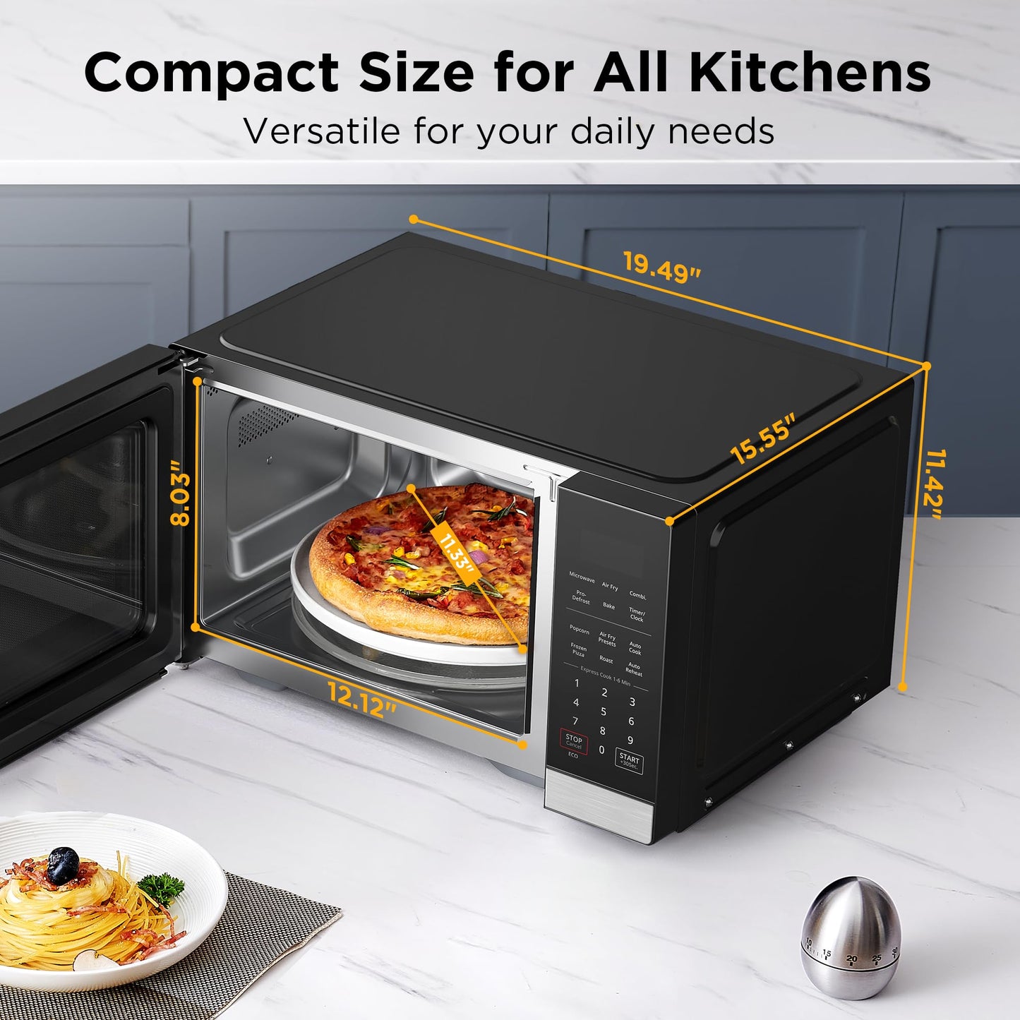 BLACK+DECKER EM720CB7 Digital Microwave Oven with Turntable Push-Button Door, Child Safety Lock, 700W, Stainless Steel, 0.7 Cu.ft