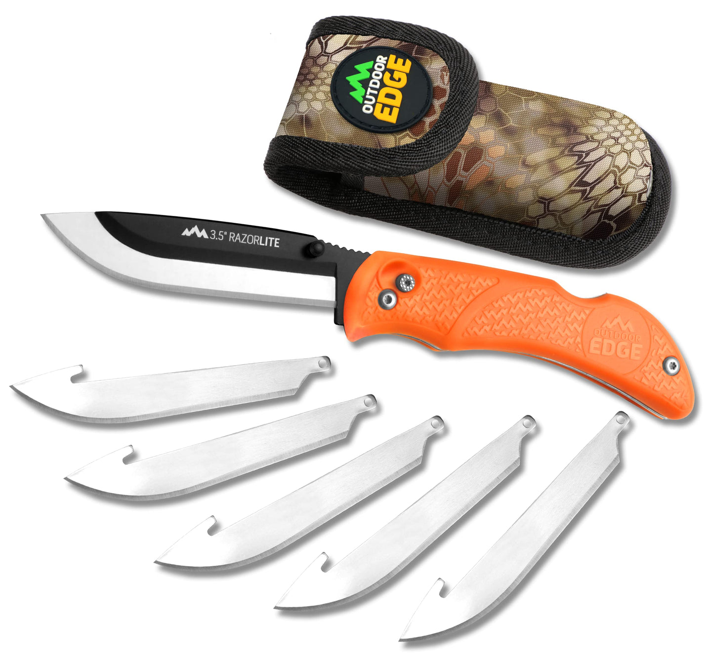 OUTDOOR EDGE Knives' RazorPro L Hunting Knife with Razor-Sharp Replaceable Blade features Non-Slip TRP Orange Handle, Belt Holster, & 30 Blades. Must-Have Field Dressing Knife for Your Hunting Gear