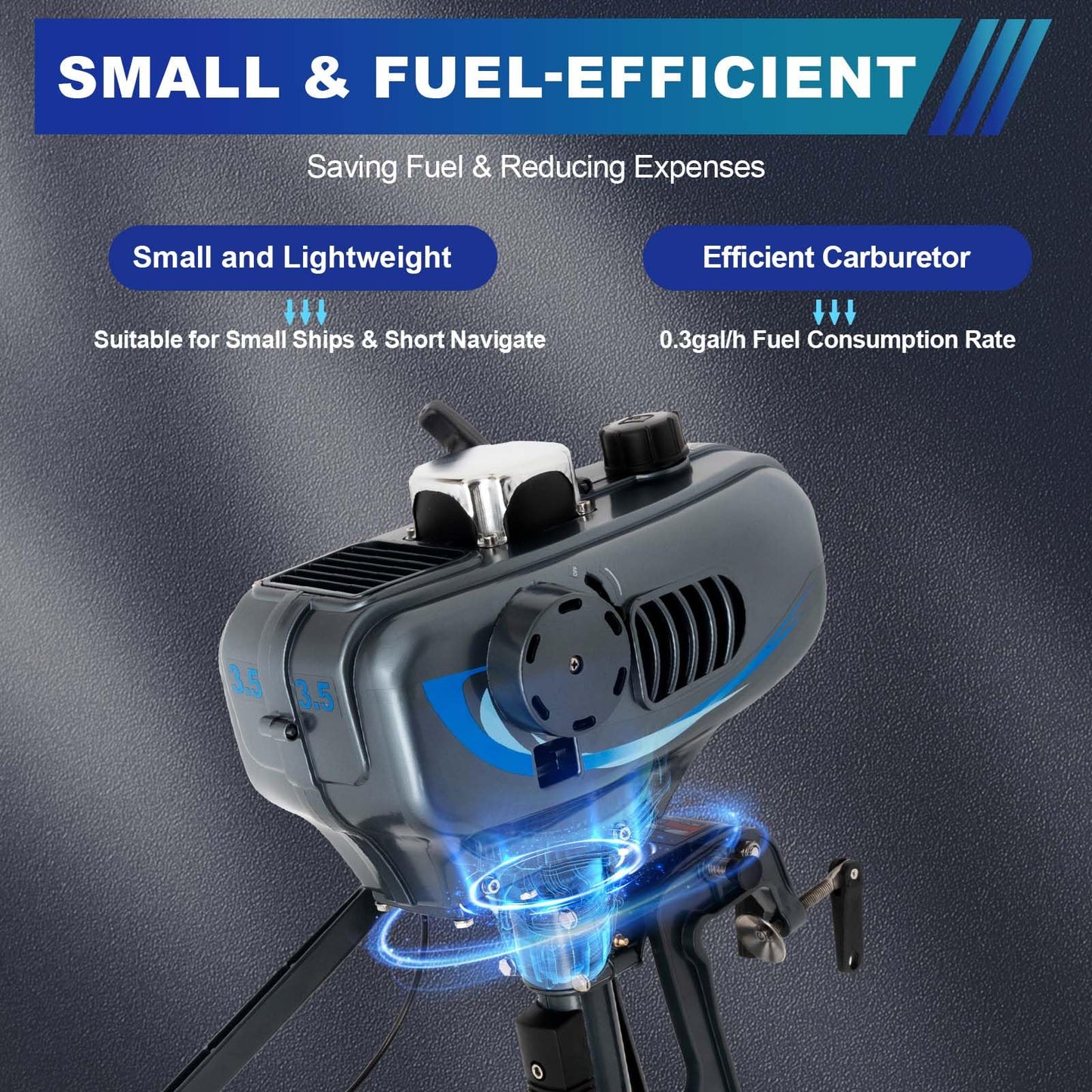 Outboard Motor Boat Engine, 2 Stroke Heavy Duty Fishing Boat Engine 3.5HP Gas Trolling Motor with Water Cooling CDI System for Rubber Boats, Inflatable Boats, Sailboats