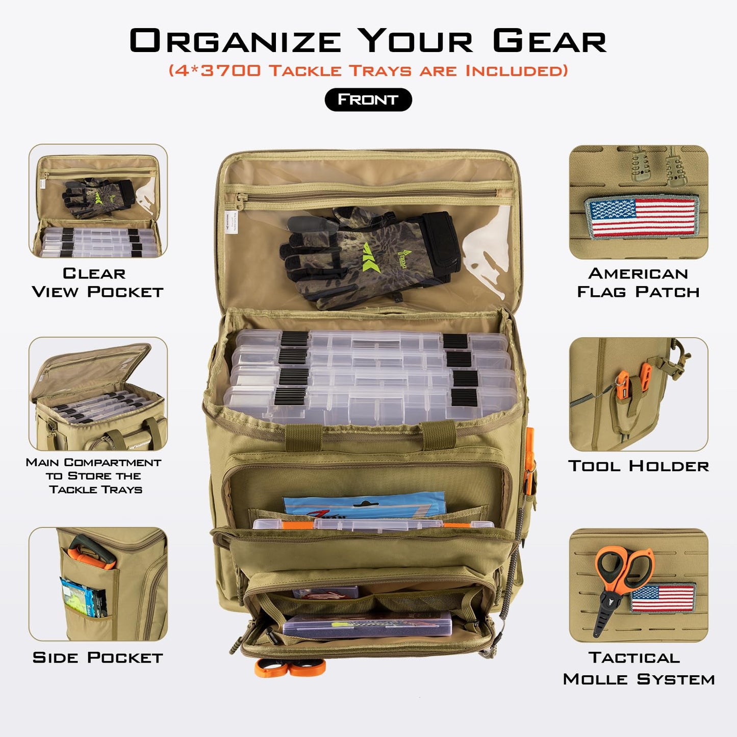 KastKing Karryall Fishing Tackle Bags with 4 * 3600 Tackle Trays - Saltwater & Freshwater Fishing Gear Storage