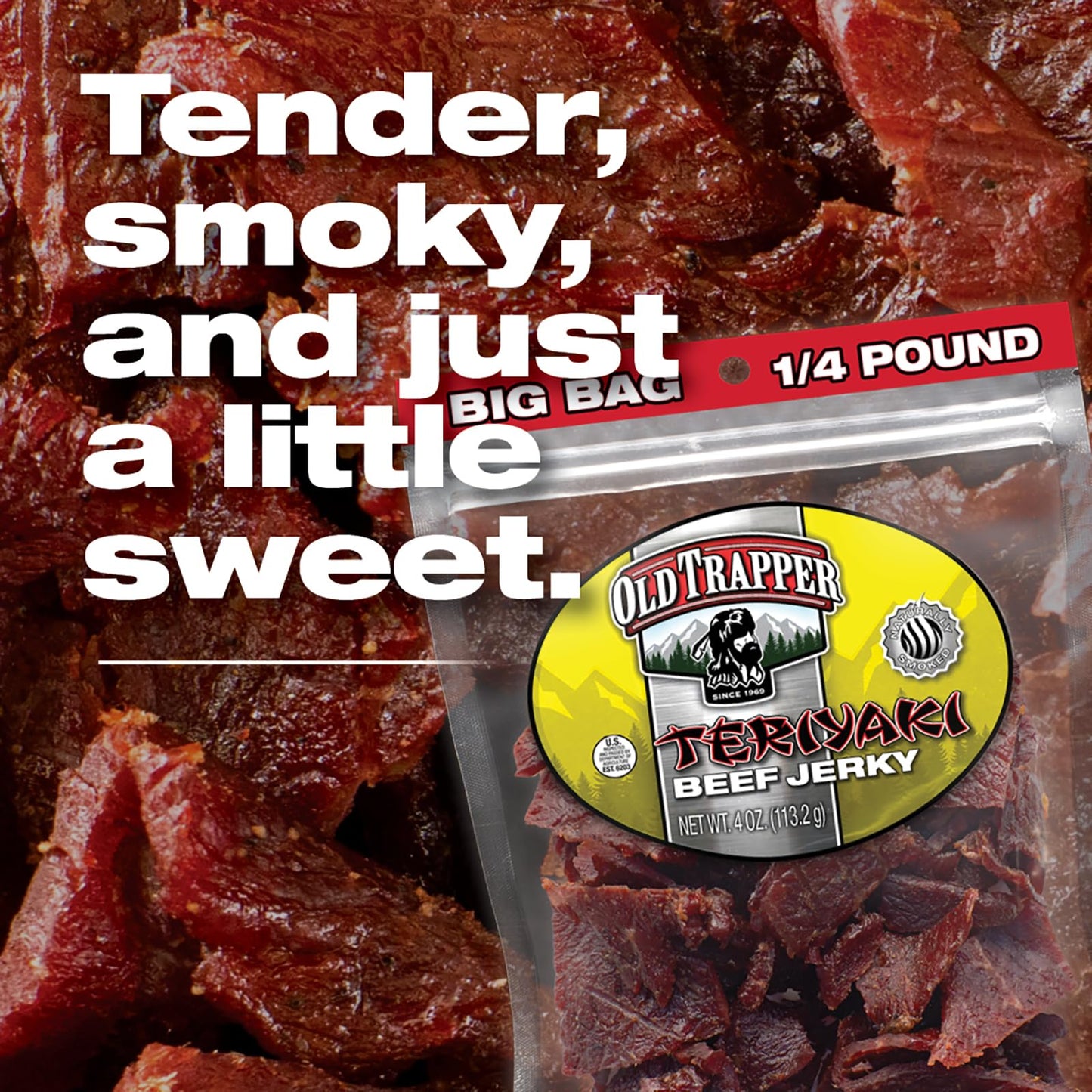 Old Trapper Beef Jerky, Old-Fashioned 10-Ounce Bag, Tender Meat Snacks for Lunches or Between Meals, 11 Grams of Protein, Zero Grams of Fat, and 70 Calories per Ounce (Pack of One)