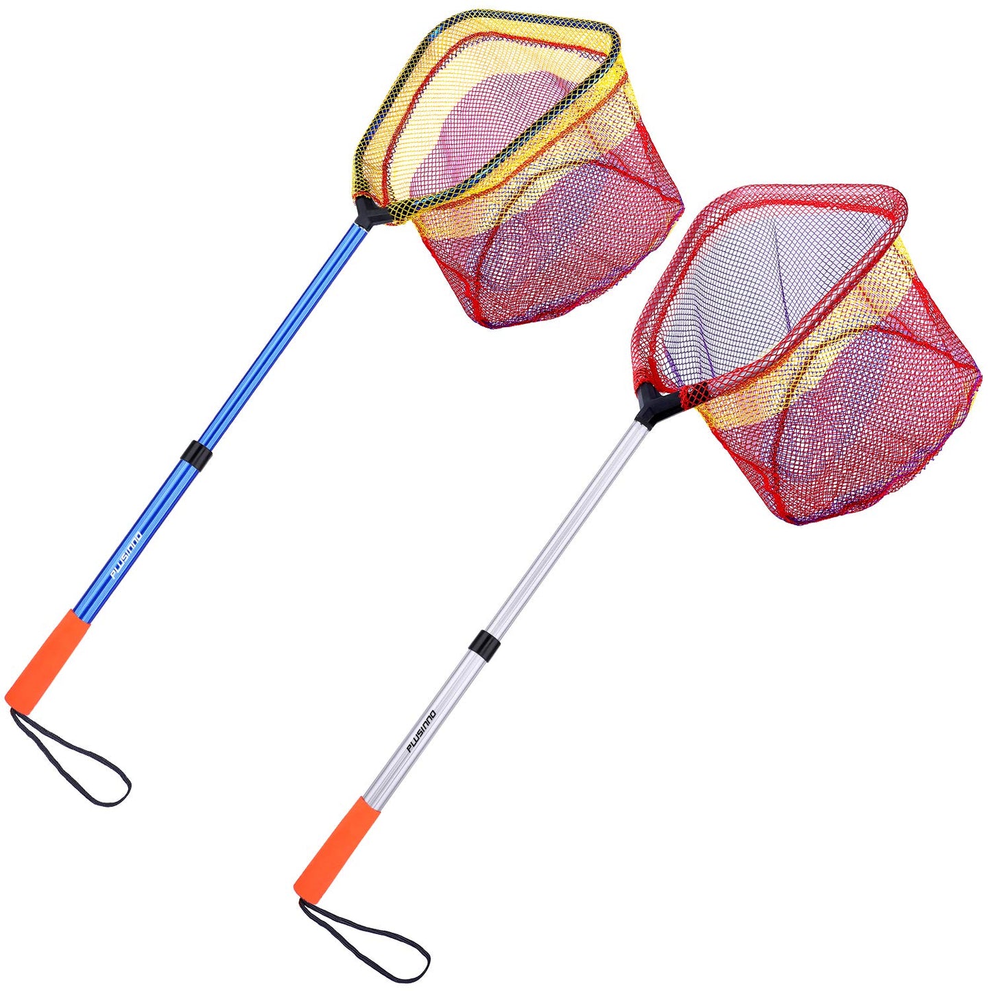 PLUSINNO Kids Fishing Net, Telescopic Lightweight Landing Net with Aluminum Pole Handle and Nylon Mesh, Catch and Release Butterfly Net for Kids Youth Outdoor