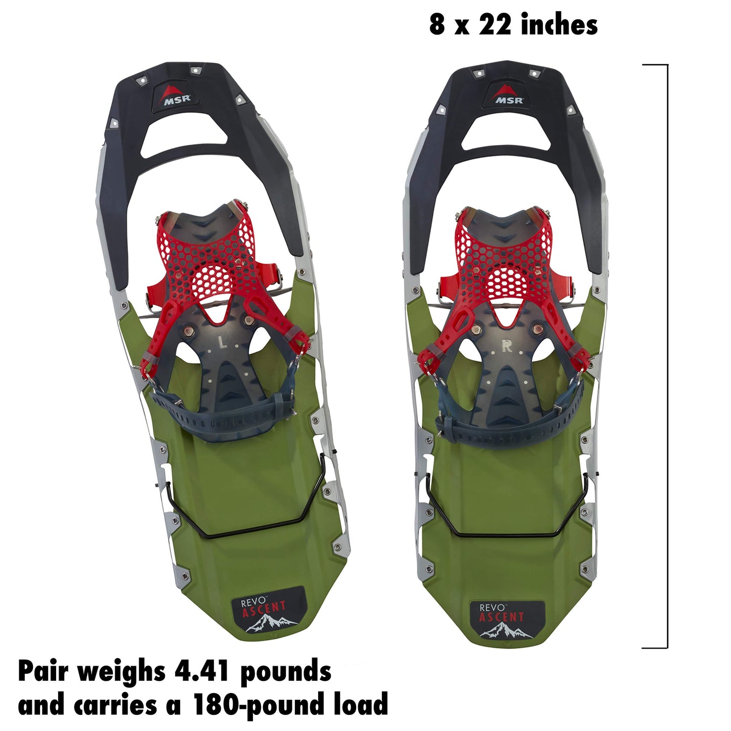 MSR Revo Ascent Backcountry & Mountaineering Snowshoes with Paragon Bindings, 22 Inch Pair, Olive
