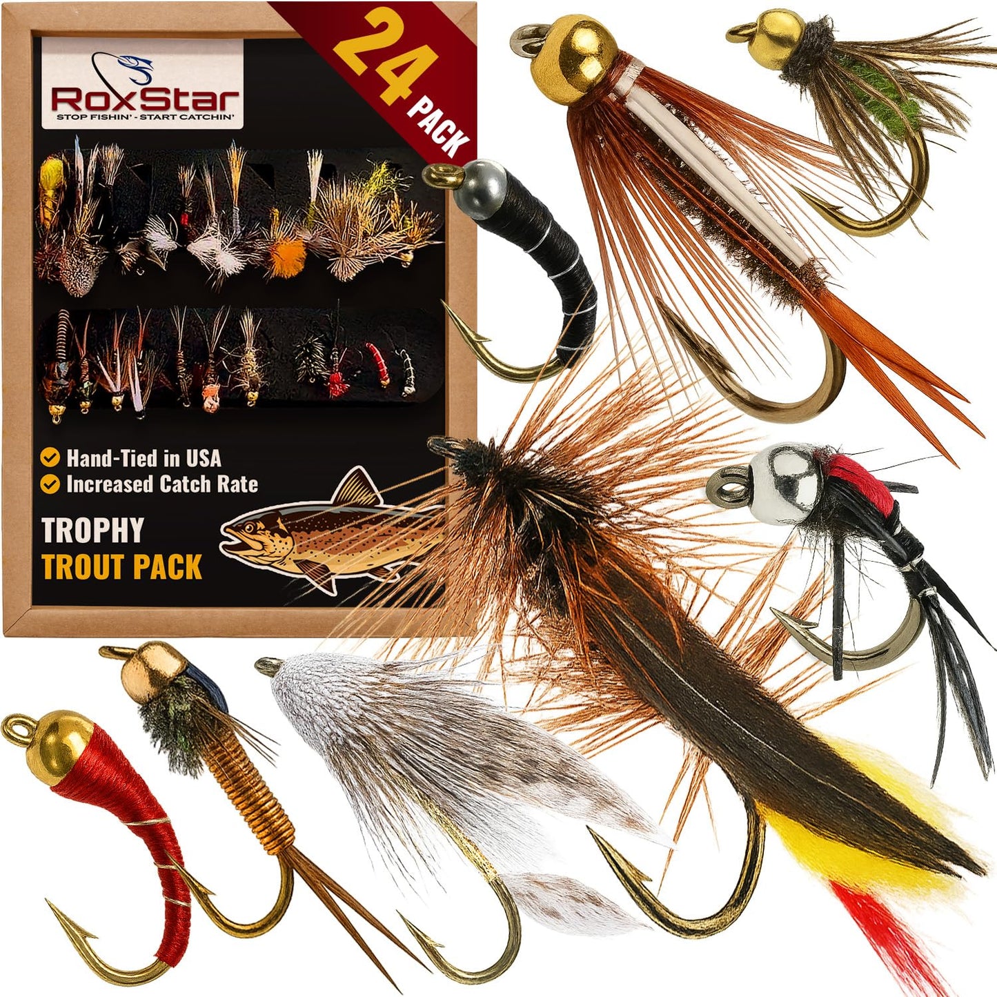 RoxStar Fishing Fly Shop | Trophy Trout Fly Assortment | Wet & Dry Trout Flies | Gift Box Included. | Proudly Made in The USA…
