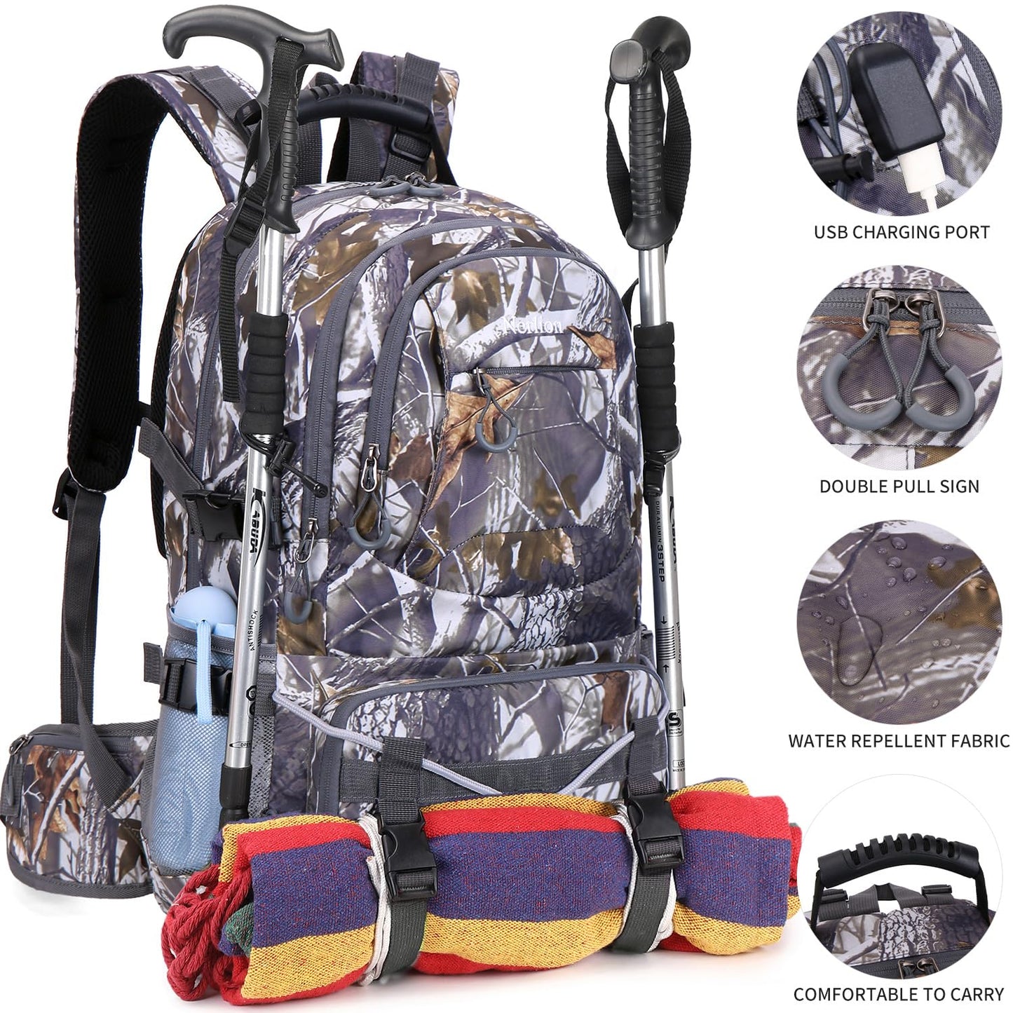 Nerlion 40L Hiking Backpack Travel Backpack for Men Women Camping Waterproof Outdoor Hiking Daypack Lightweight Backpack (Orange)