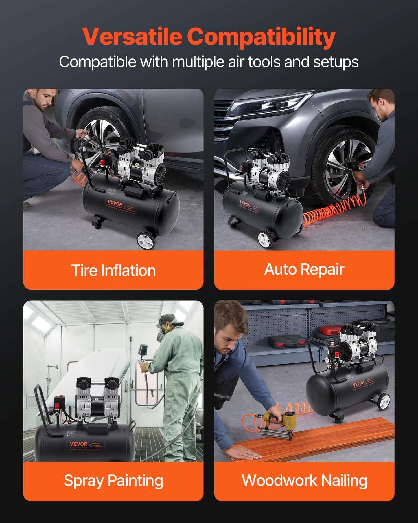 VEVOR 6.3 Gallon Air Compressor, 2 HP 3.35 CFM@90PSI Air Compressors with Max. 116PSI Pressure, Oil Free Compressor Tank for Auto Repair, Tire Inflation, Spray Painting, Woodwork Nailing