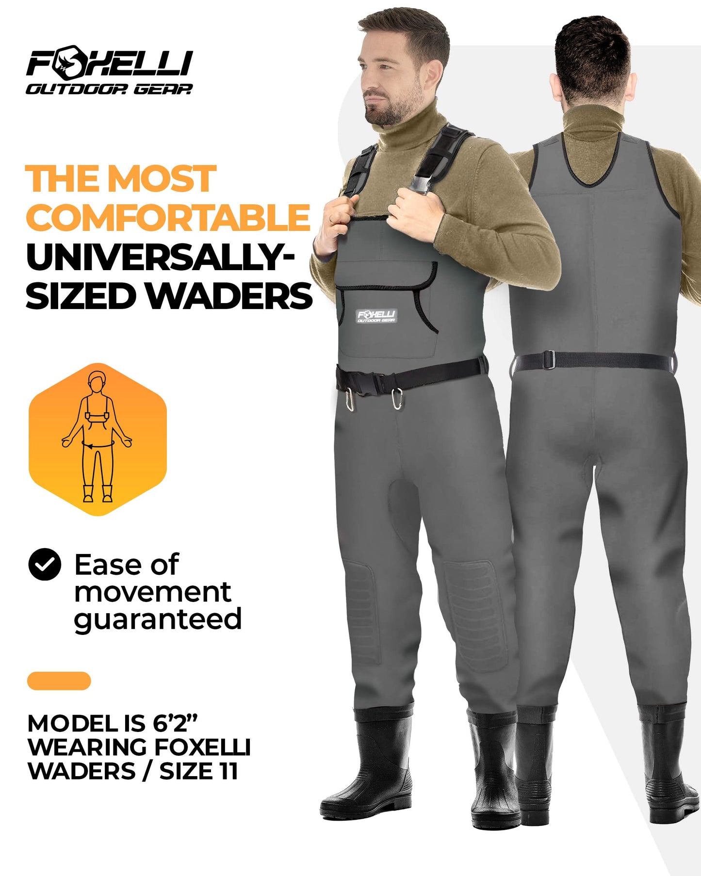 Foxelli Chest Waders, Waterproof 4mm Neoprene Hunting & Fishing Waders for Men & Women with Boots