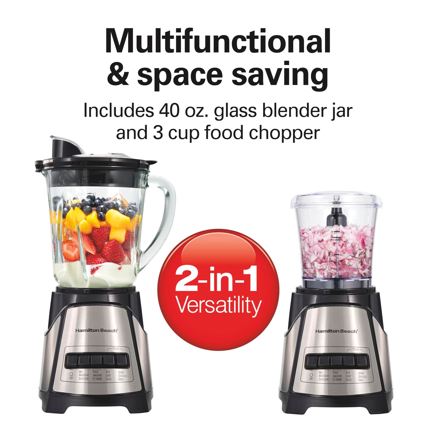 Hamilton Beach Power Elite Wave Action Blender For Smoothies, 40 Oz Glass Jar, 12 Functions Including Puree, Crush Ice, 700 Watts - Black (58148A)