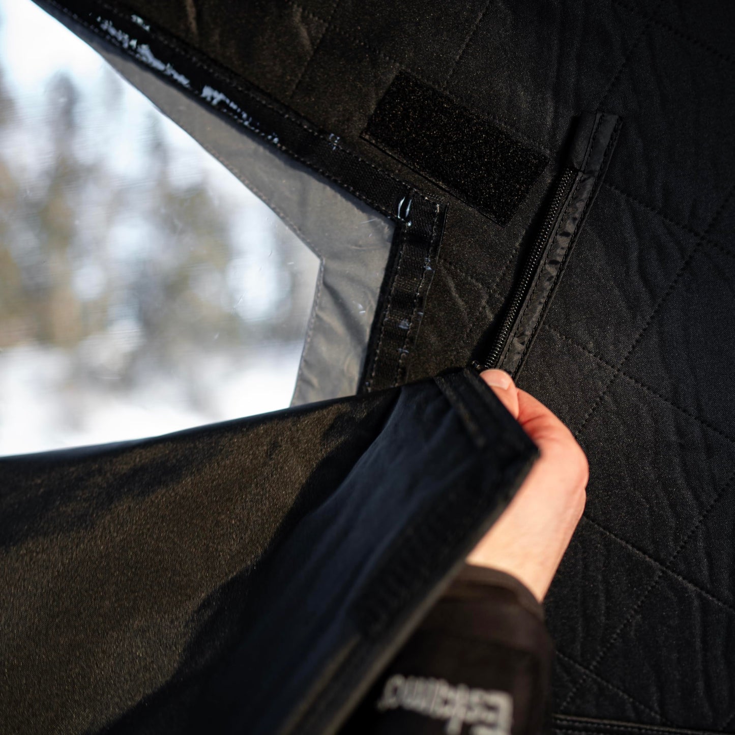 Eskimo Outbreak Portable Pop-Up Ice Fishing Shelter, Stormshield Insulated Fabric, No Trip Door, Durable Hub Design, Deluxe Tie Downs, Red/Black