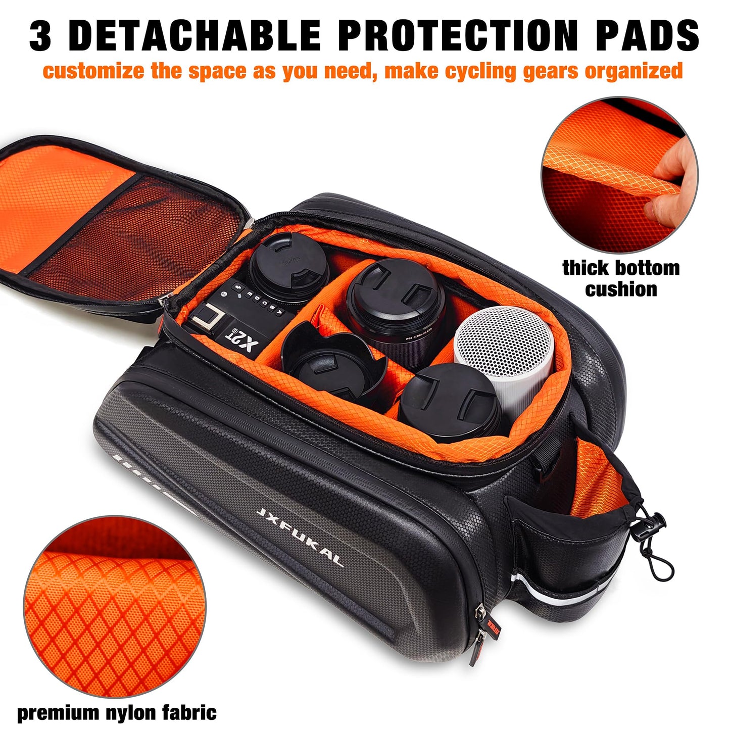 JXFUKAL Bike Bags for Bicycle Rear rack - 9.5L/17L/40L Hard Shell Waterproof Bike Ebike Trunk Pannier Saddle Seat Bag Carrier with Reflector, Rain Cover & Shoulder Strap for Commuter Travel Outdoor