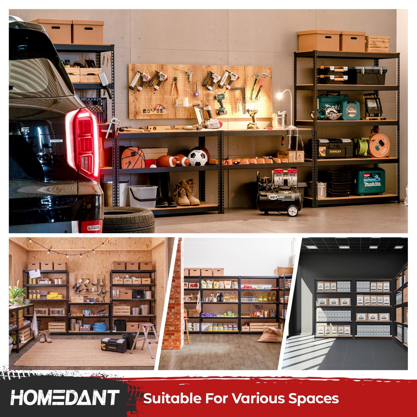 HOMEDANT 5 Tier Laminated Boltless Heavy Duty Garage Storage Adjustable Wide Size Metal Shelving Unit Utility Rack Shelves Organization Multipurpose Shelf Shed Warehouse 47.7"W x 24.1"D x 71.3"H 2Pack