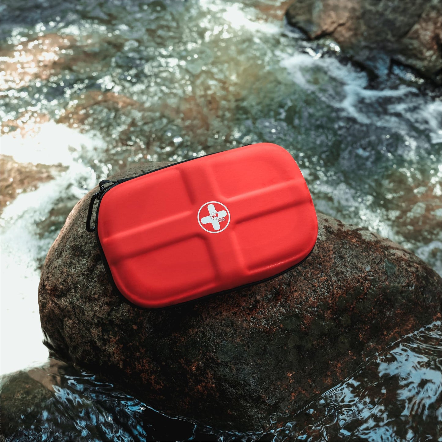 RHINO RESCUE EVA First Aid Kit, HSA/FSA Eligible, Small Waterproof Portable Emergency Hiking First Aid Kit for Backpackingg, Medical Kit for Travel, Home, Car, College Dorm, Camping, Boat (Red)
