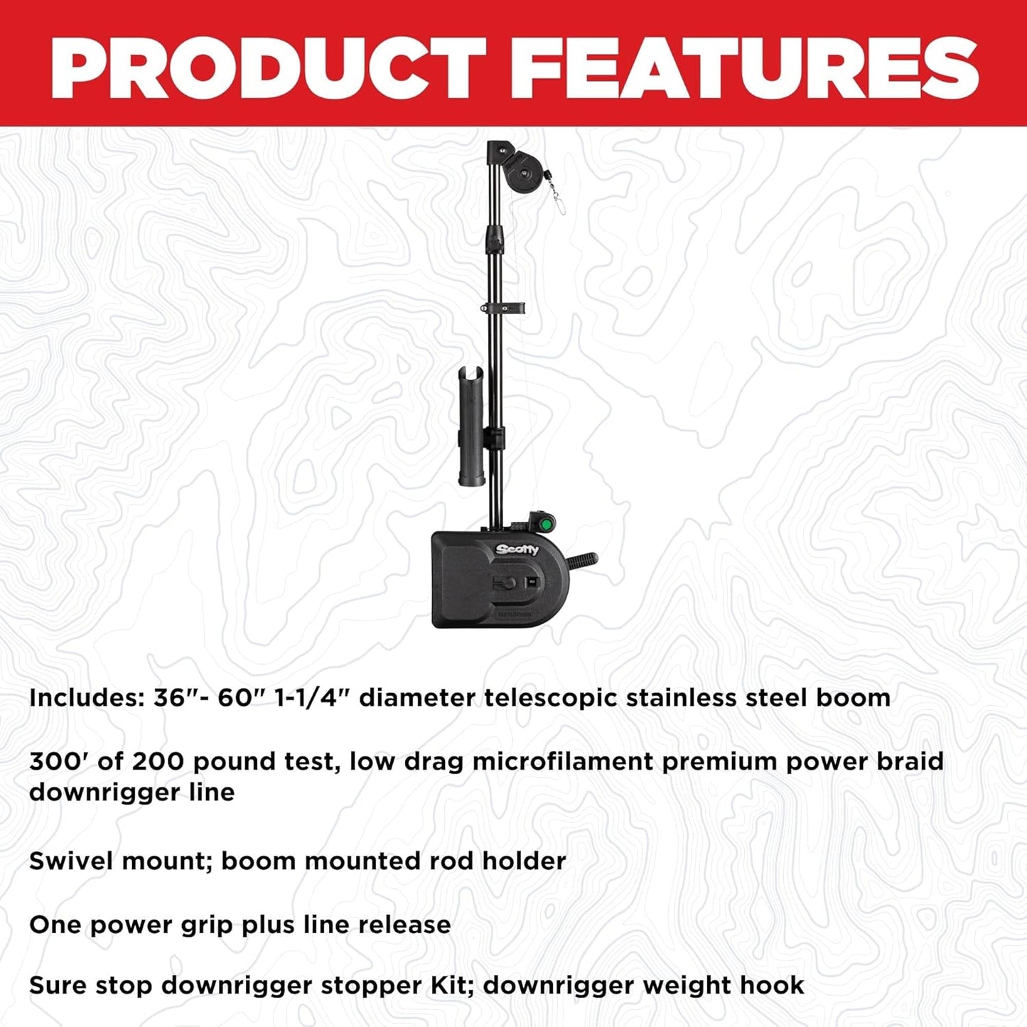 Scotty #1106B Depthpower Electric Downrigger w/ 60-Inch Telescopic Boom & Swivel Base, Rod Holder, Braided Line BLACK