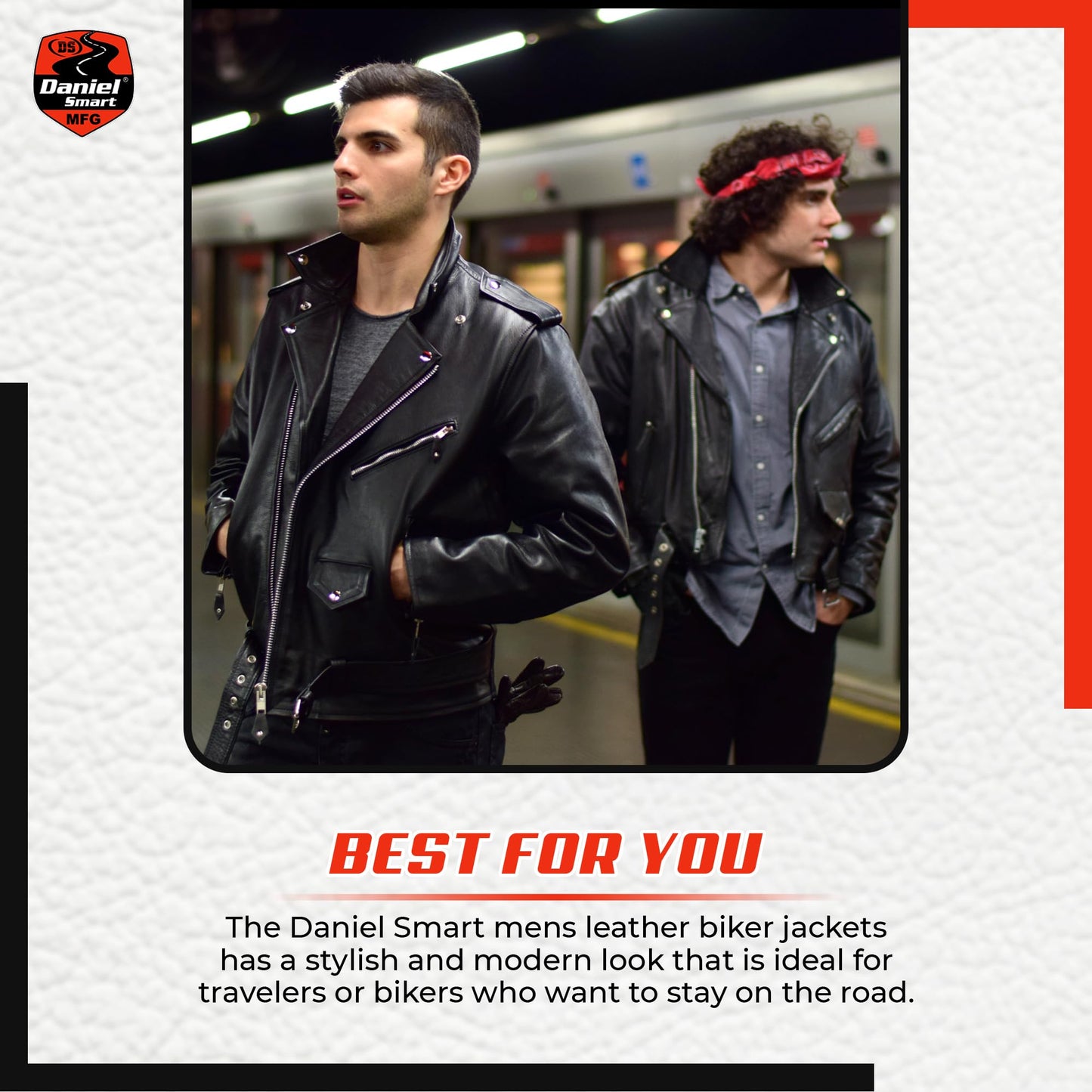 Daniel Smart Men Motorcycle Leather Jacket Black Economy Biker Leather Jacket with inside inside