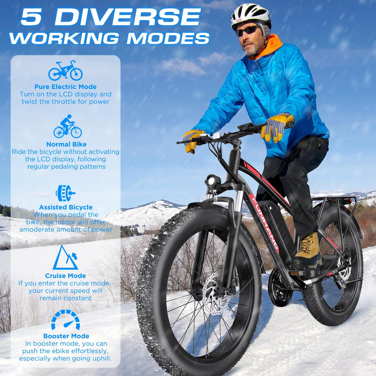 Electric Bike for Adults, 1000W Peak Ebike, 25MPH 60Miles Electric Mountain Bike, 26" Fat Tire Electric Bicycle with 48V 13AH Battery, Rear Rack, Turn Signal, Lockable Suspension Fork,7 Speed
