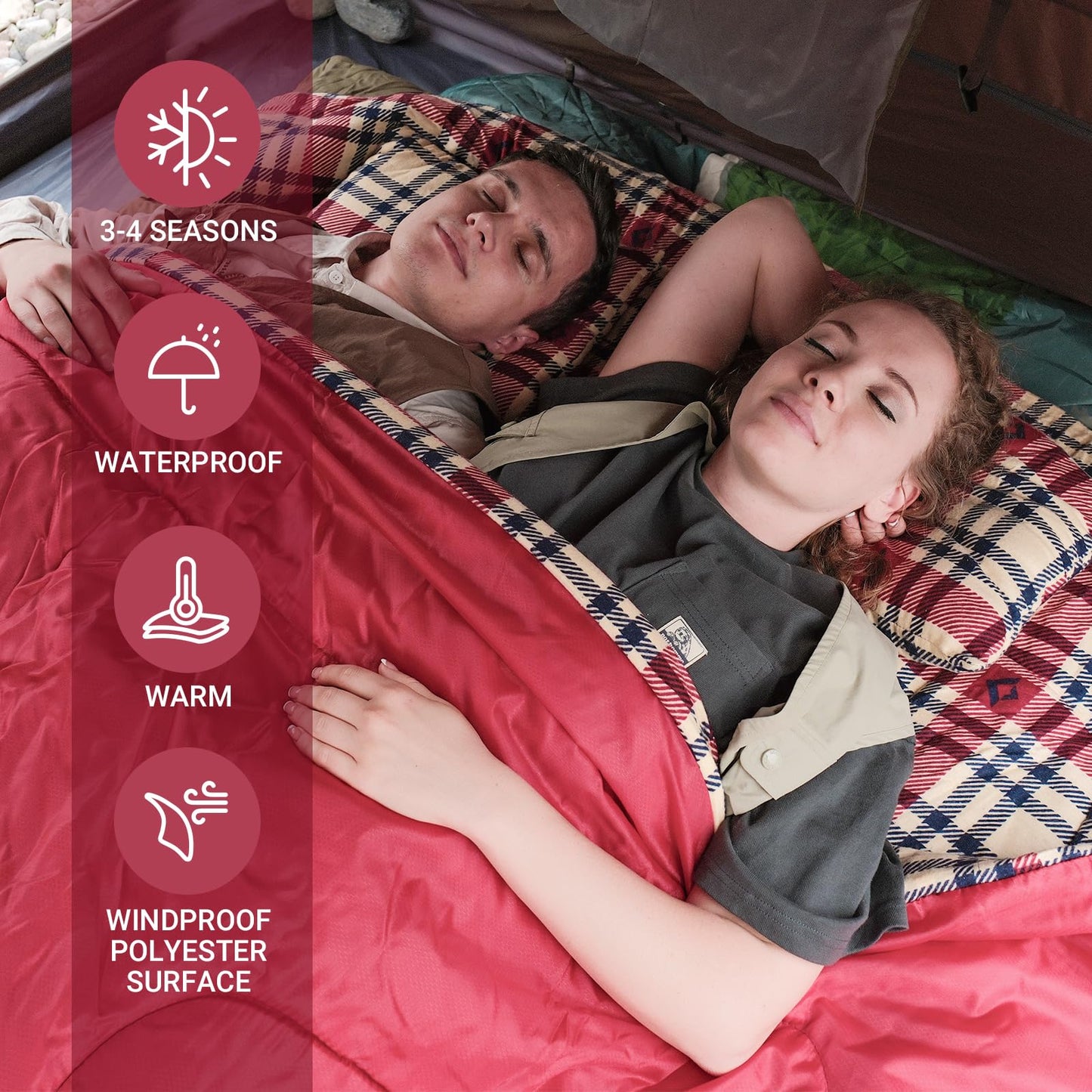 KingCamp Queen Size 2 Person Double Sleeping Bags with Pillows for Adults, 20 Degree Lightweight Backpacking Quilts for Couples Family Camping Hiking and Outdoors, Waterproof