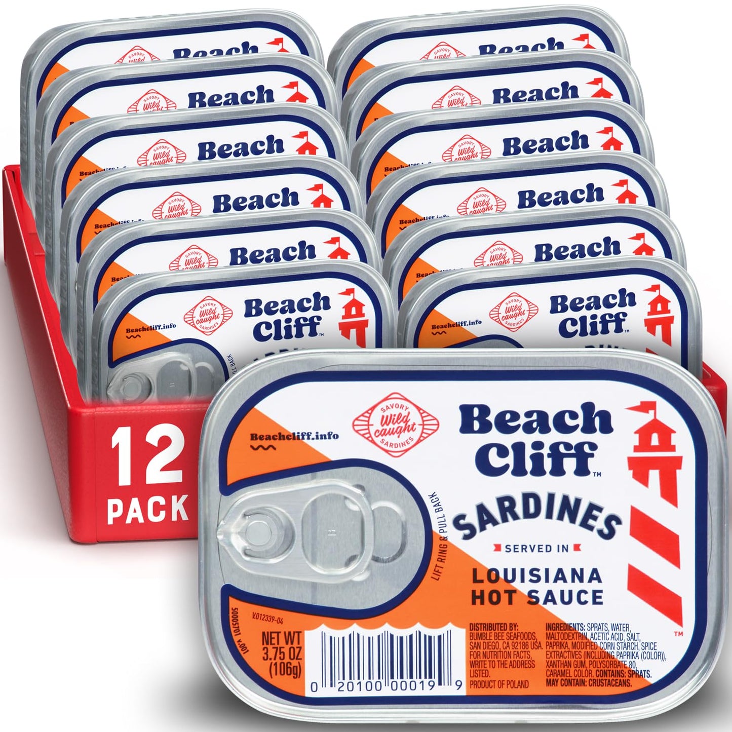 Beach Cliff Sardines in Water, 3.75 oz Can (Pack of 12) - Wild Caught Sardines - 12g Protein per Serving - Gluten Free, Keto Friendly