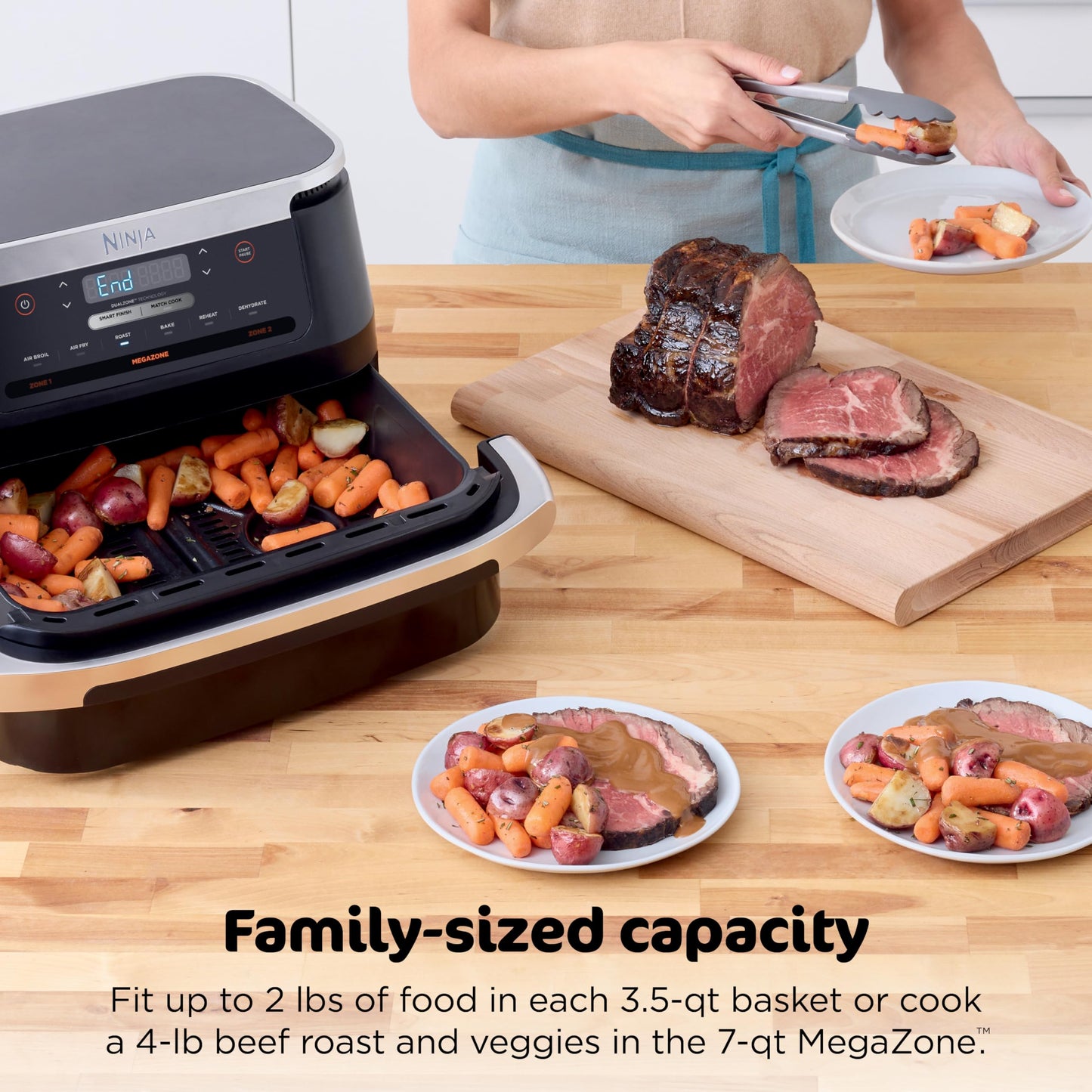 Ninja DZ201 Foodi 8 Quart 6-in-1 DualZone 2-Basket Air Fryer with 2 Independent Frying Baskets, Match Cook & Smart Finish to Roast, Broil, Dehydrate & More for Quick, Easy Meals, Grey